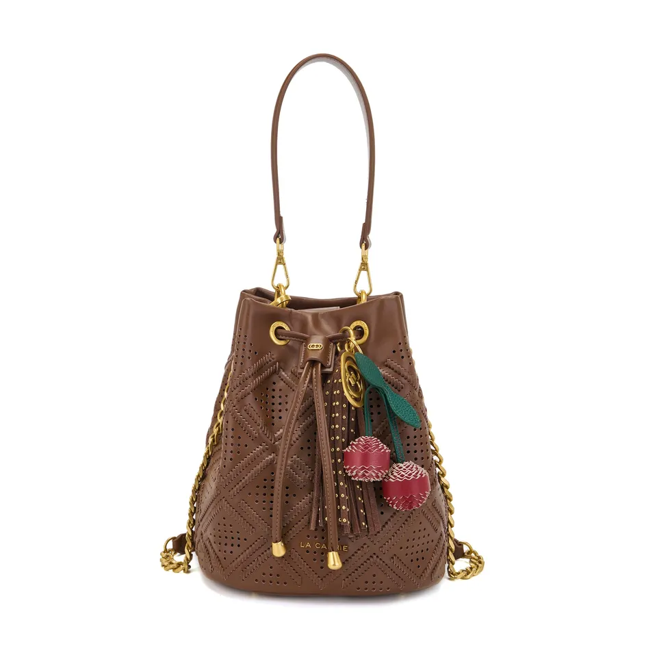La Carrie Labyrinth sac seau cuir marron 26x19x18cm