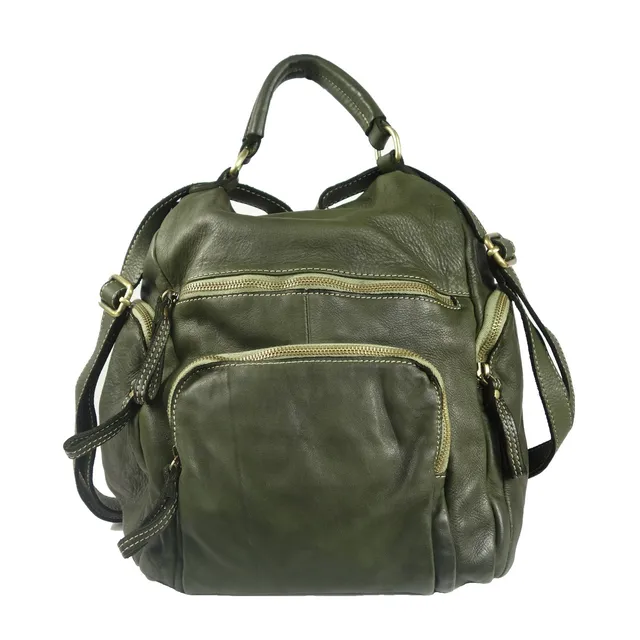 Collection Esprit Cuir Sac à dos MILO sac à dos cuir vert convertible