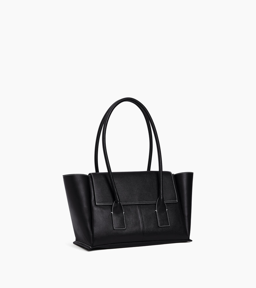 Le Tanneur Elena Cabas Moyen Rabat Cuir Grainé Noir