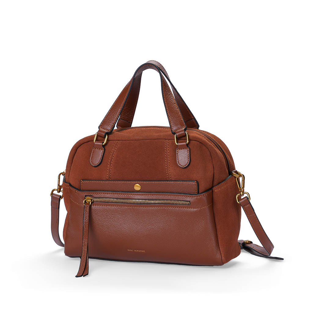 Mac Alyster Canelle Sac à Main Daim Cognac Cuir