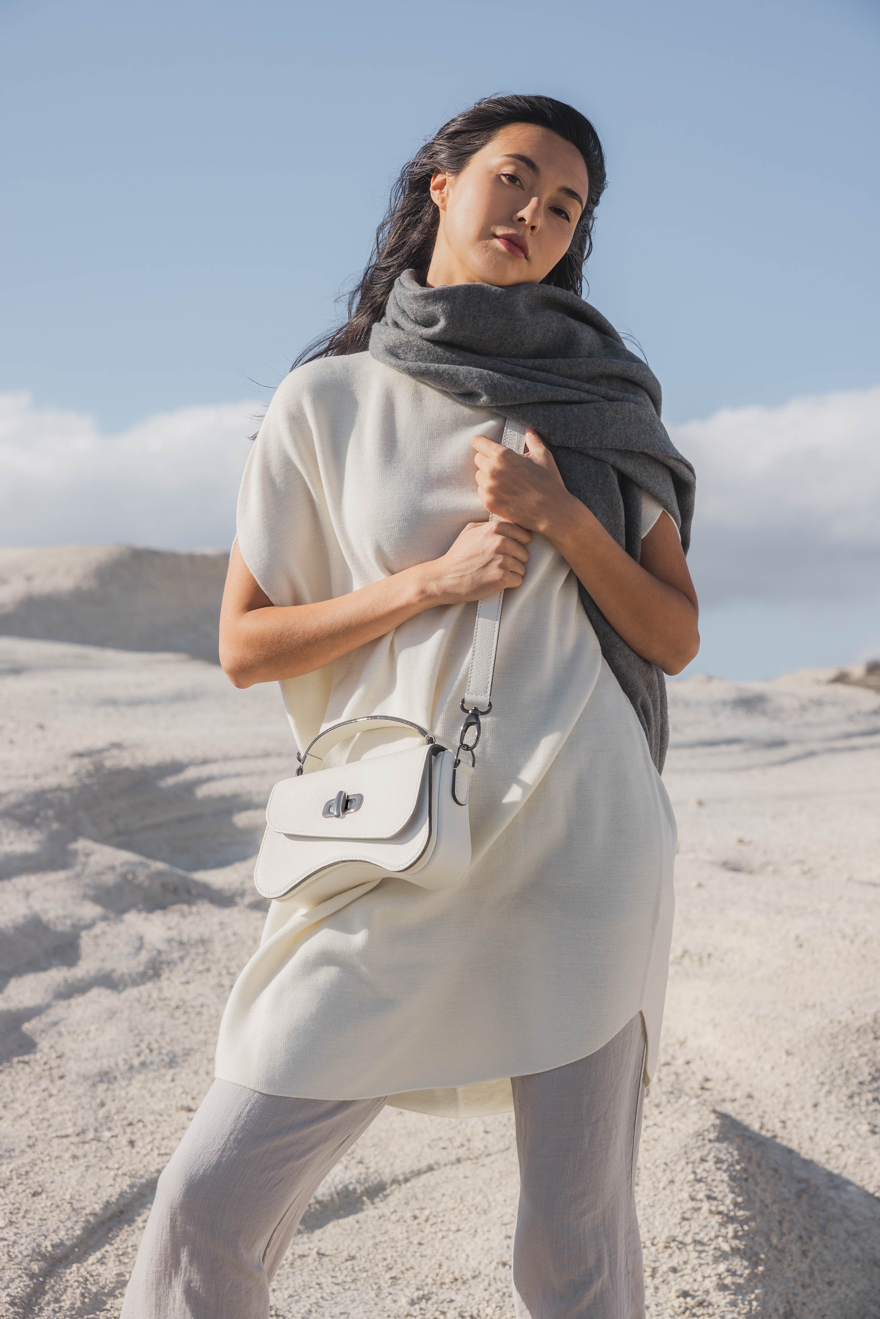 Nodie's L'Iconique Blanc Grainé Sac Baguette Cuir