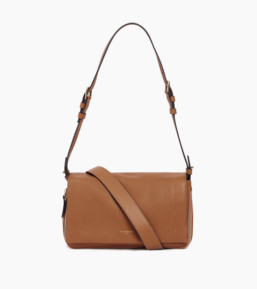 Le Tanneur Aurore petit sac rabat cuir grainé camel