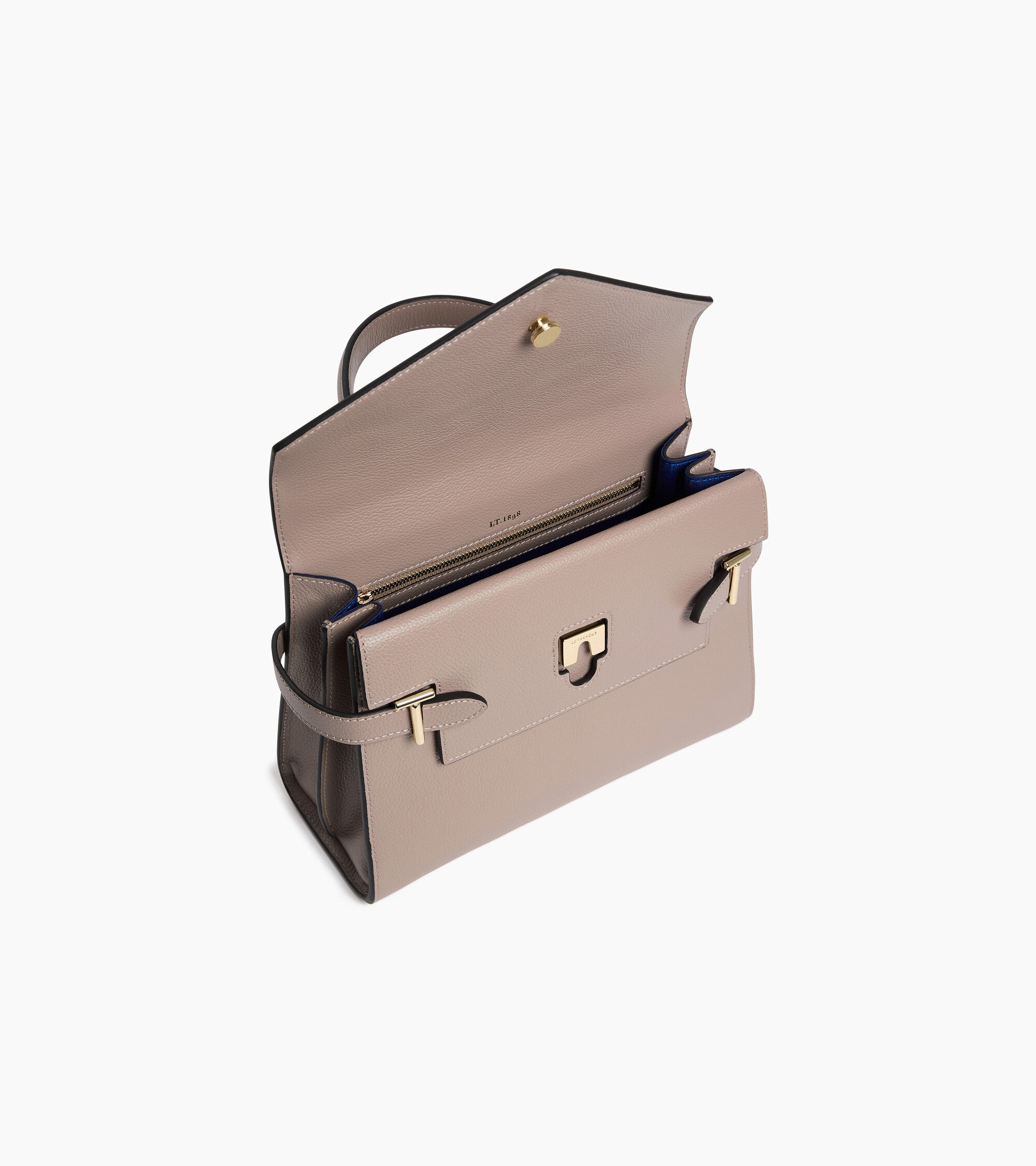 Le Tanneur Emilie sac main cuir grainé Fossil Grey double rabat