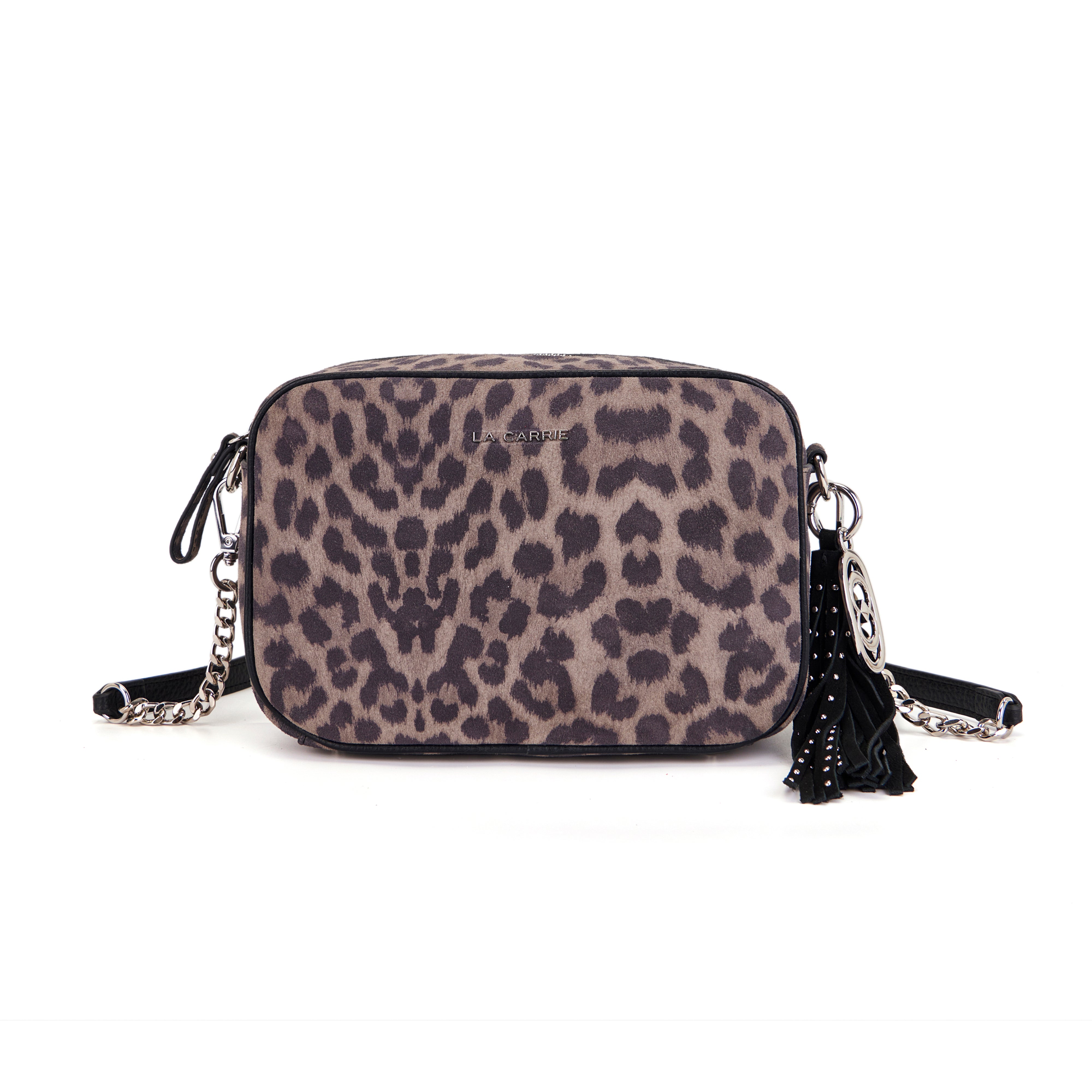 La Carrie Lio sac bandoulière suède gris animalier