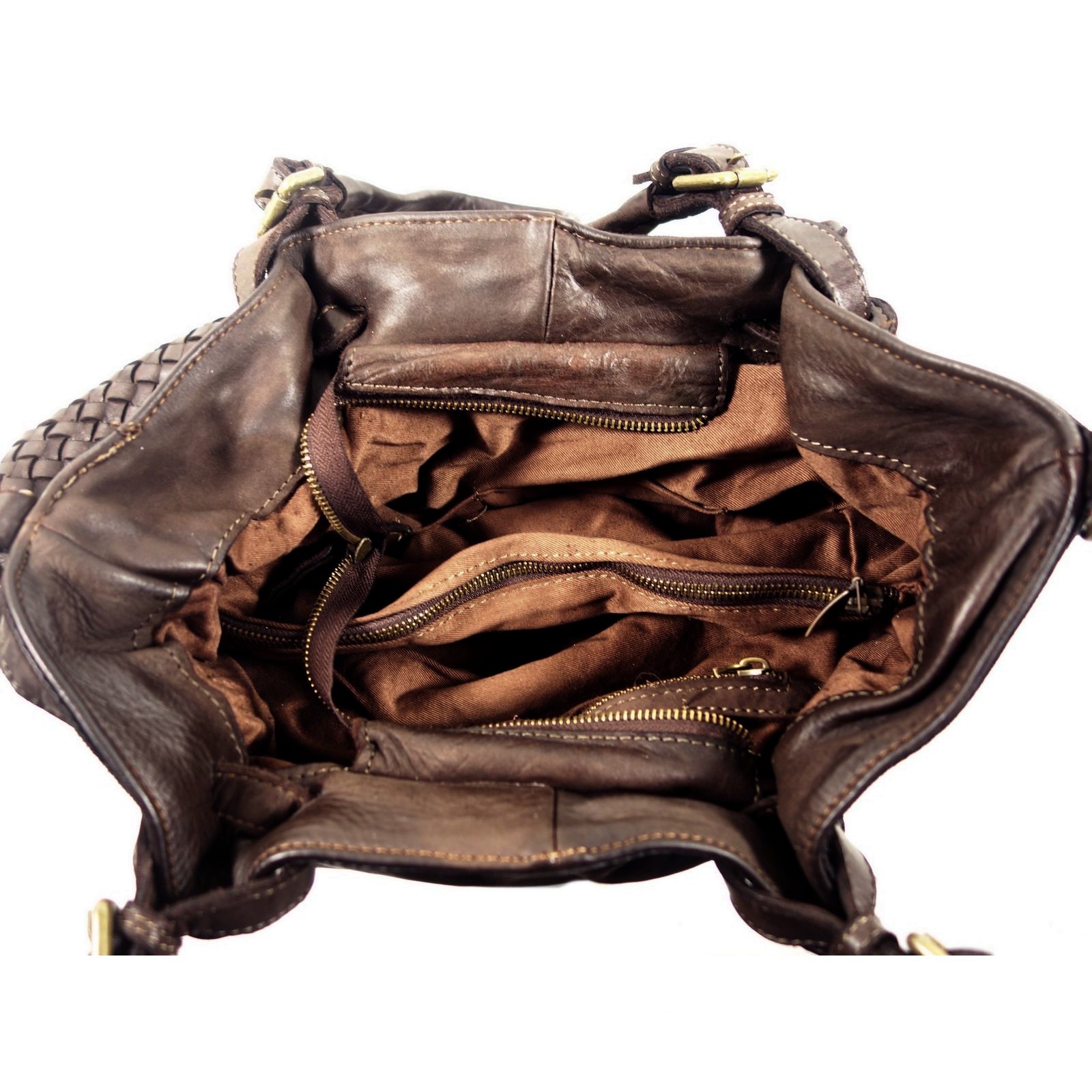 Collection Esprit Cuir SVEVA grand sac cuir brun tressé vintage