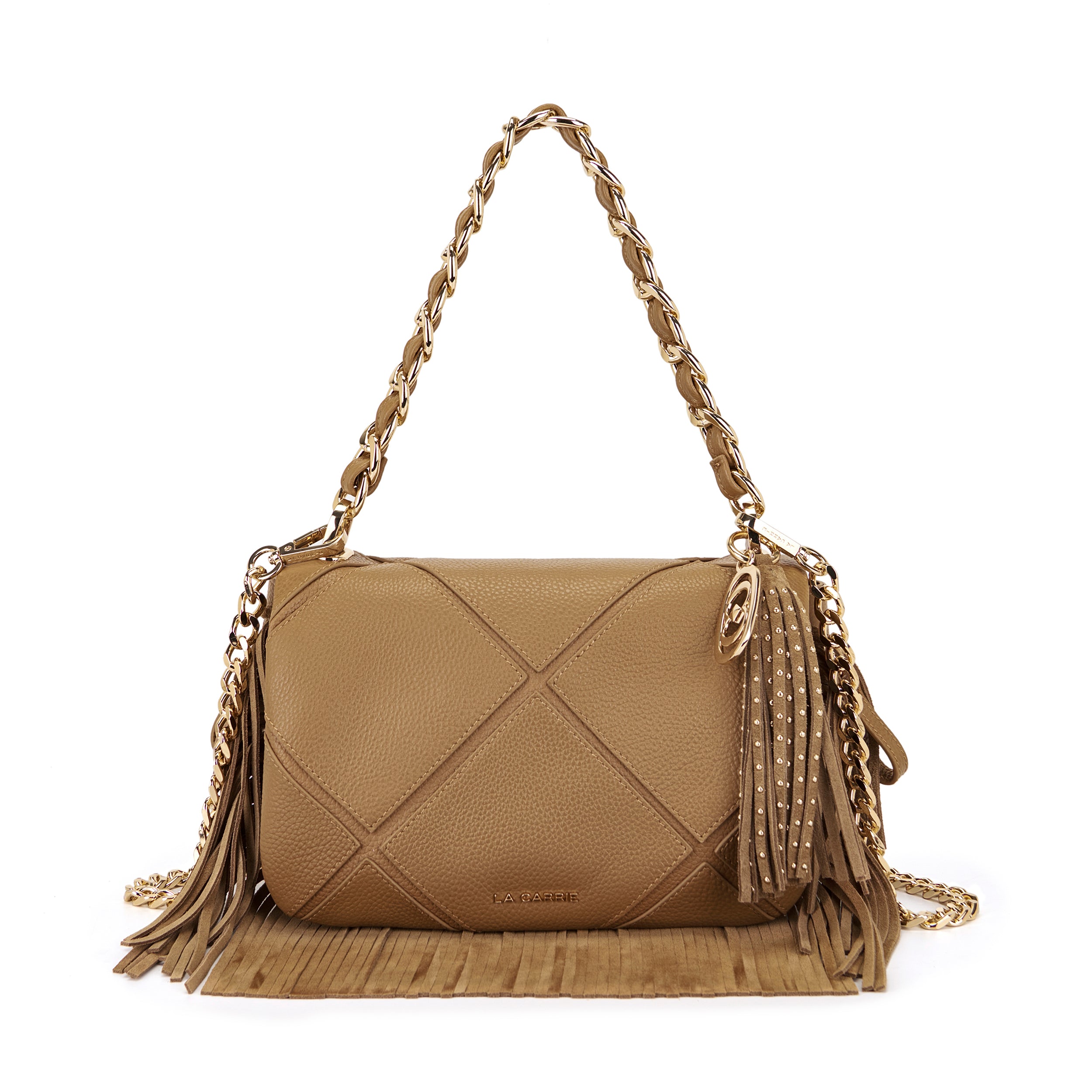 La Carrie Bag Isabel sac bandoulière cuir camel chaîne