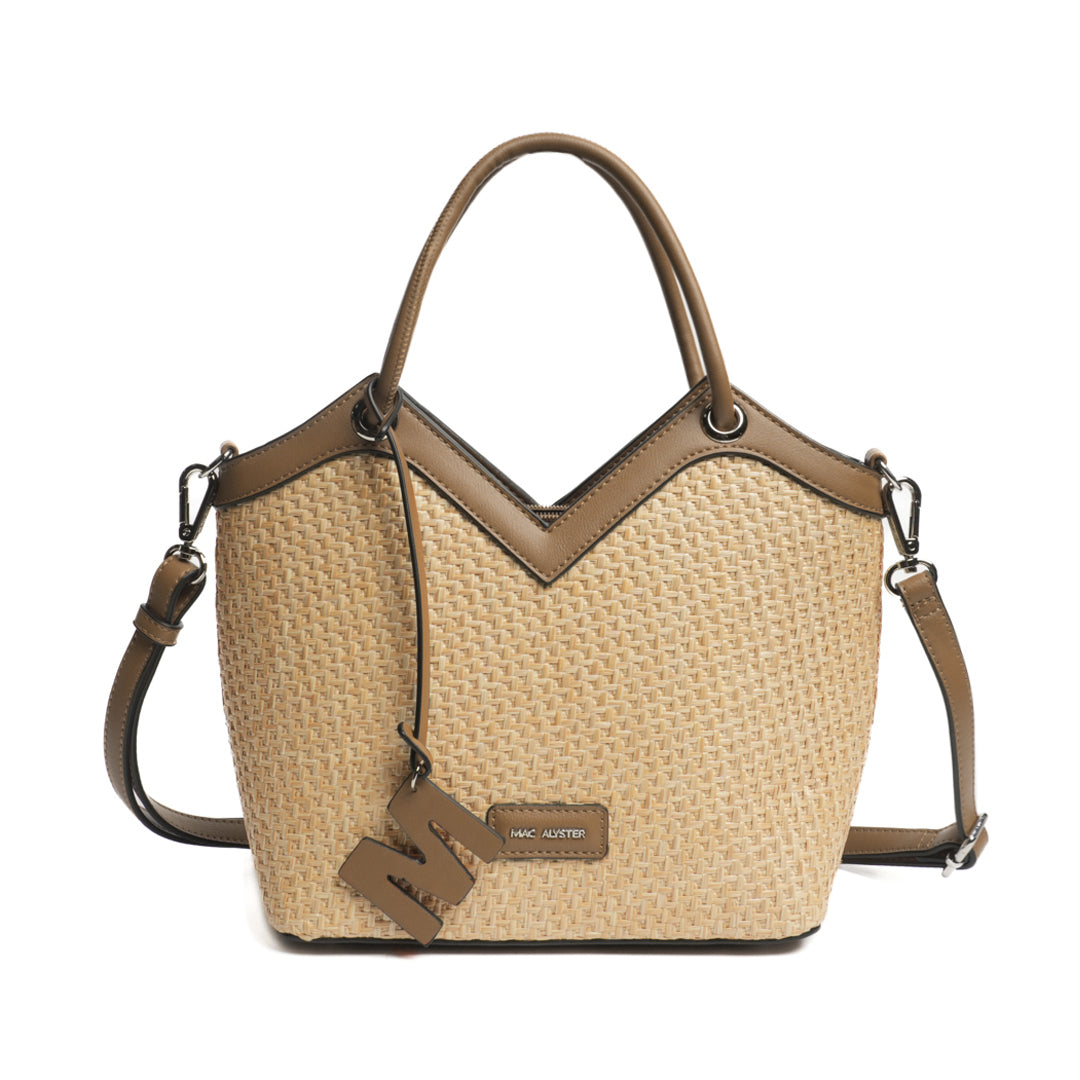 MAC ALYSTER Saint-Raphaël sac seau taupe effet raphia