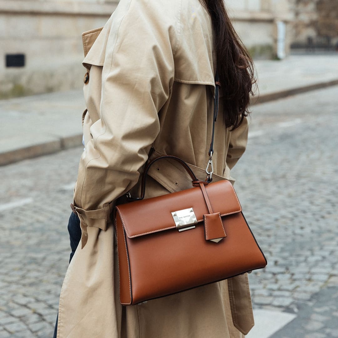 MAC ALYSTER MÉLYSSA Sac Main Cuir Camel Argent