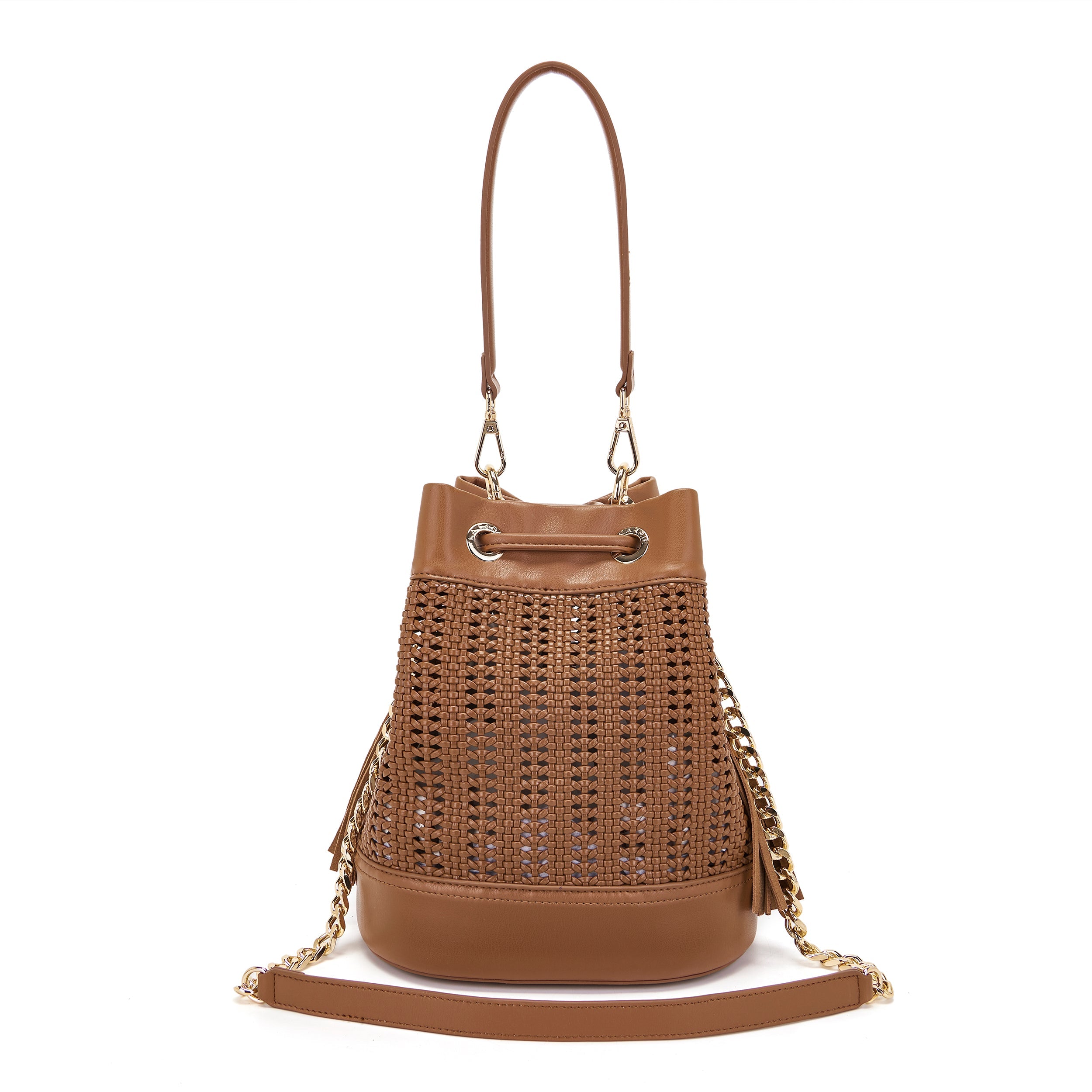 La Carrie Bag Woven sac seau écocuir tressé cuoio