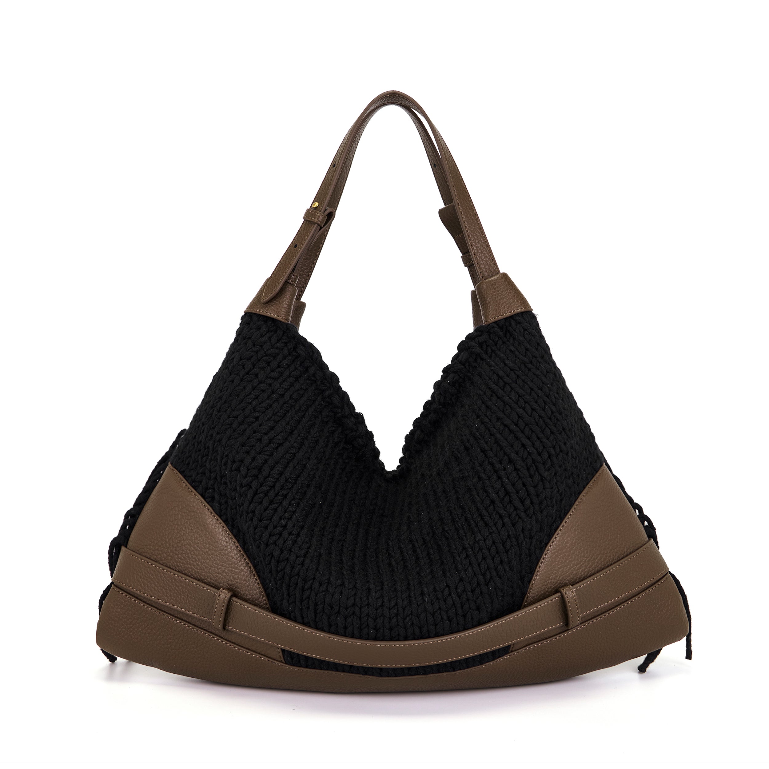 La Carrie Montgomery sac cabas laine noir 50 cm clouté