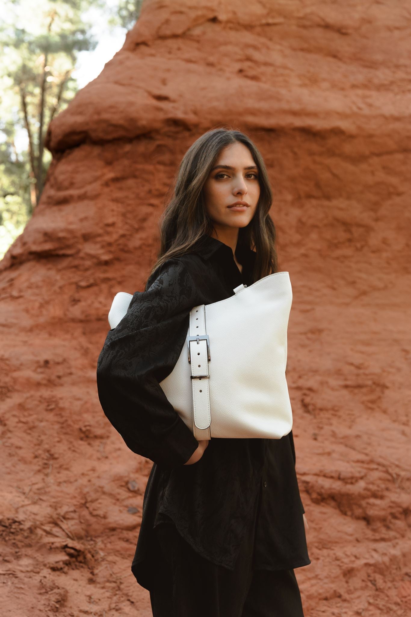 Nodie's Billy blanc grainé sac cabas cuir femme