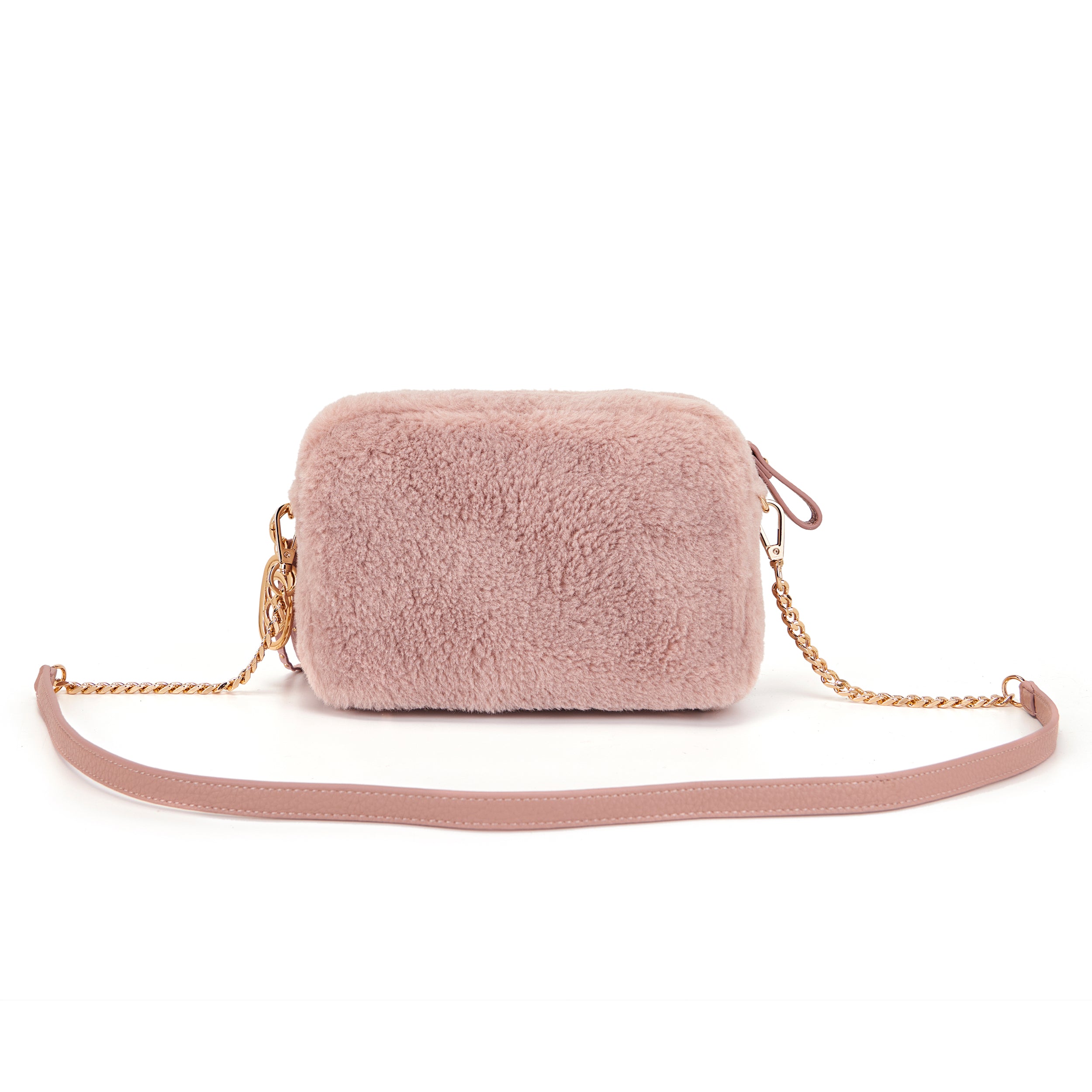 La Carrie Teddy sac épaule rose 23 cm fourrure chaîne