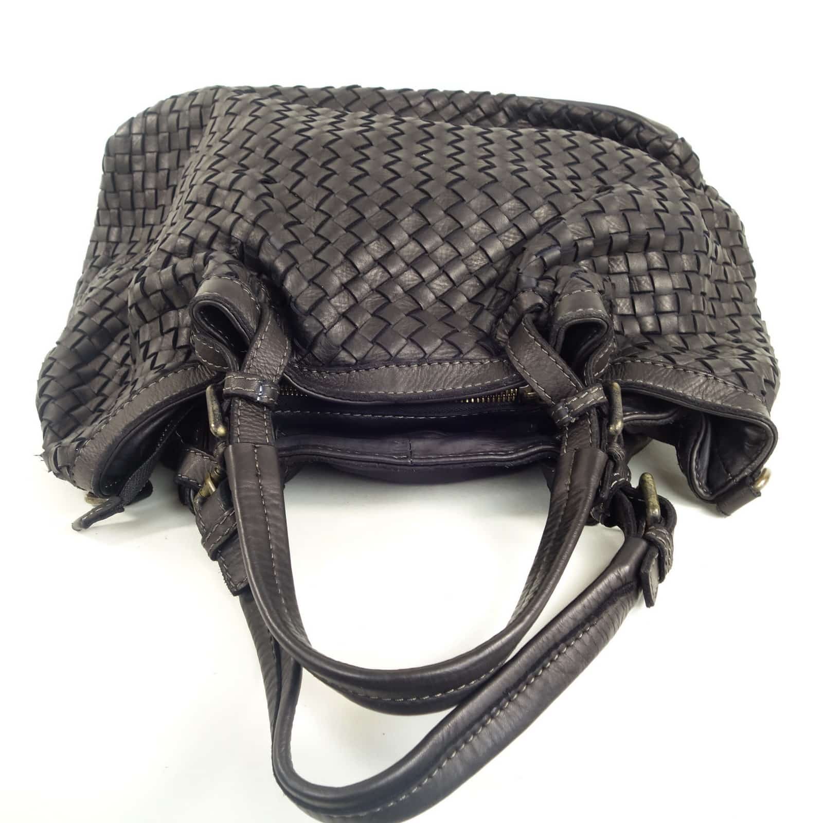Collection Esprit Cuir Sveva Grand Sac Main Cuir Tressé Noir