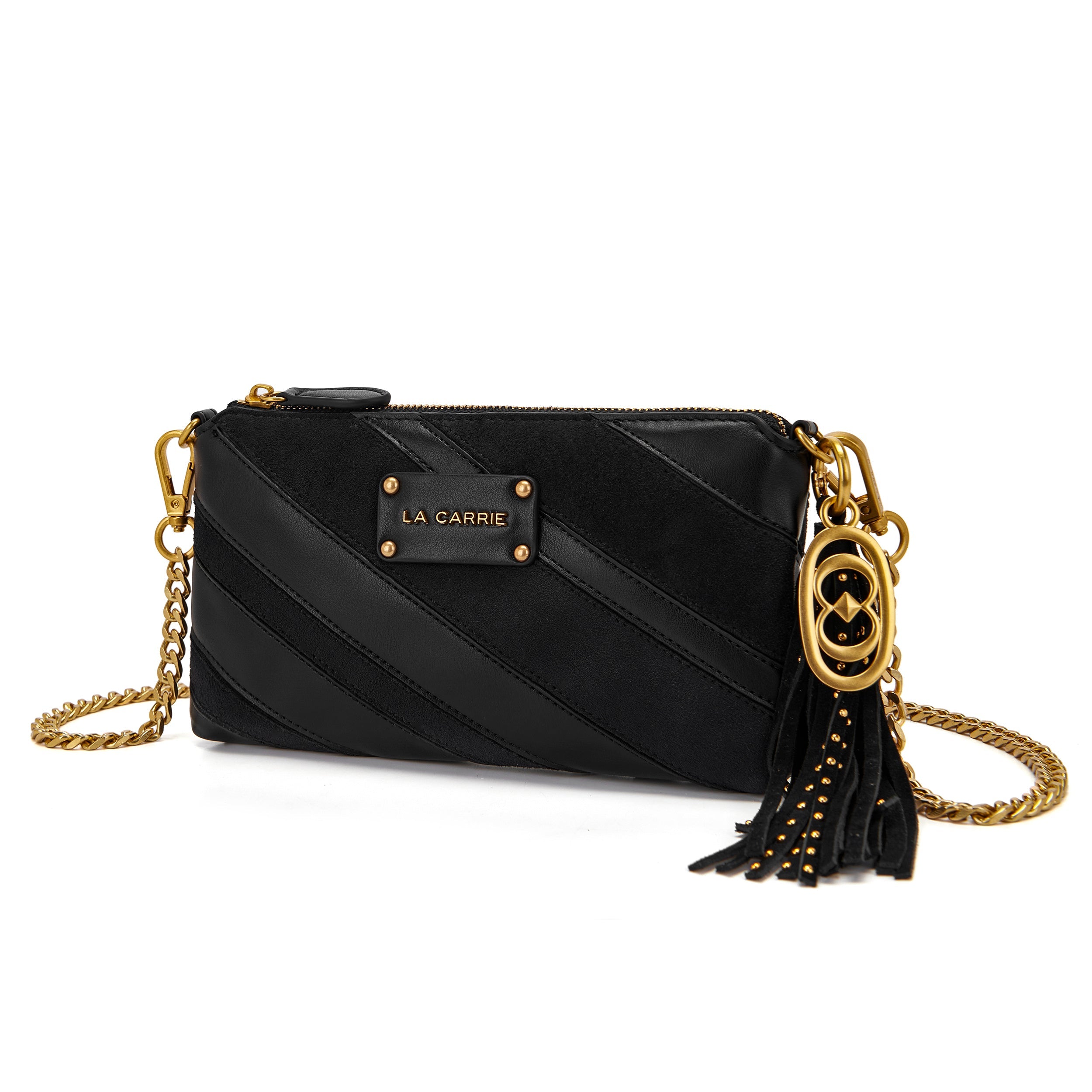 La Carrie Bag Stripes portefeuille noir rayé 25x4x13,5cm
