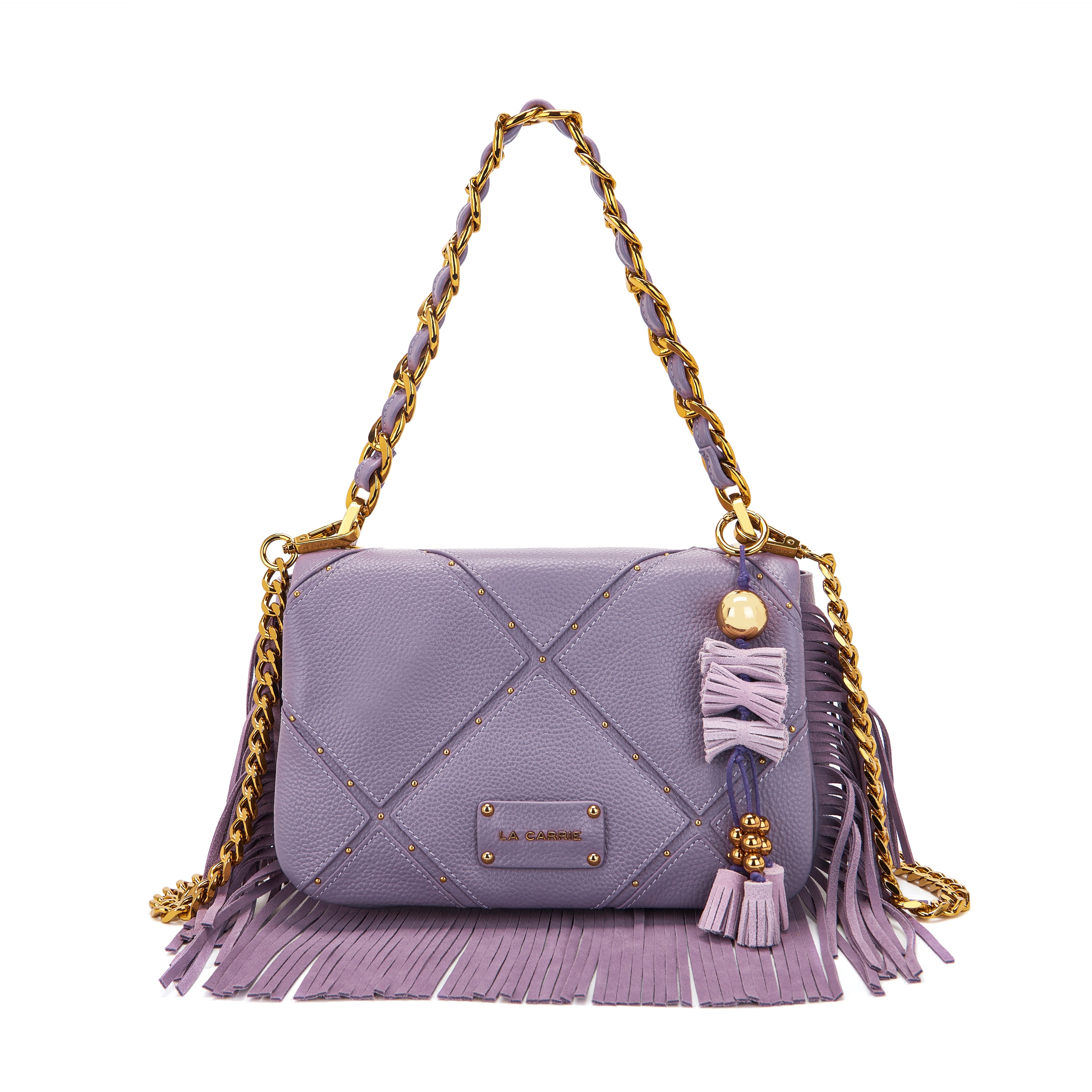 La Carrie Isabel sac bandoulière cuir lavande 32 cm chaîne