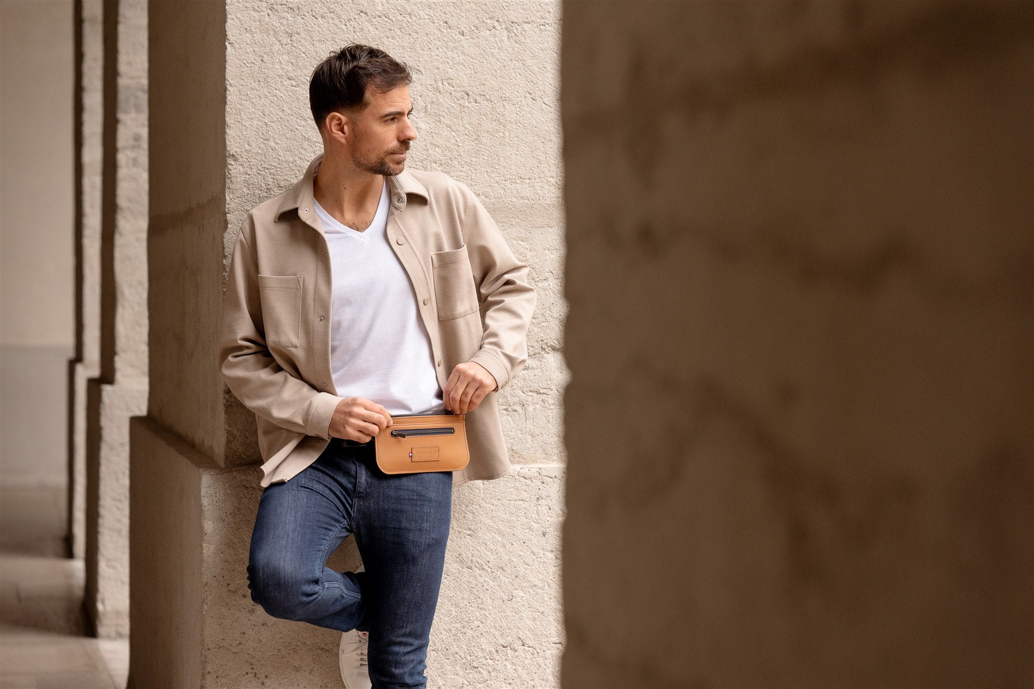 Nodie's Madenn Camel lisse sac banane homme cuir