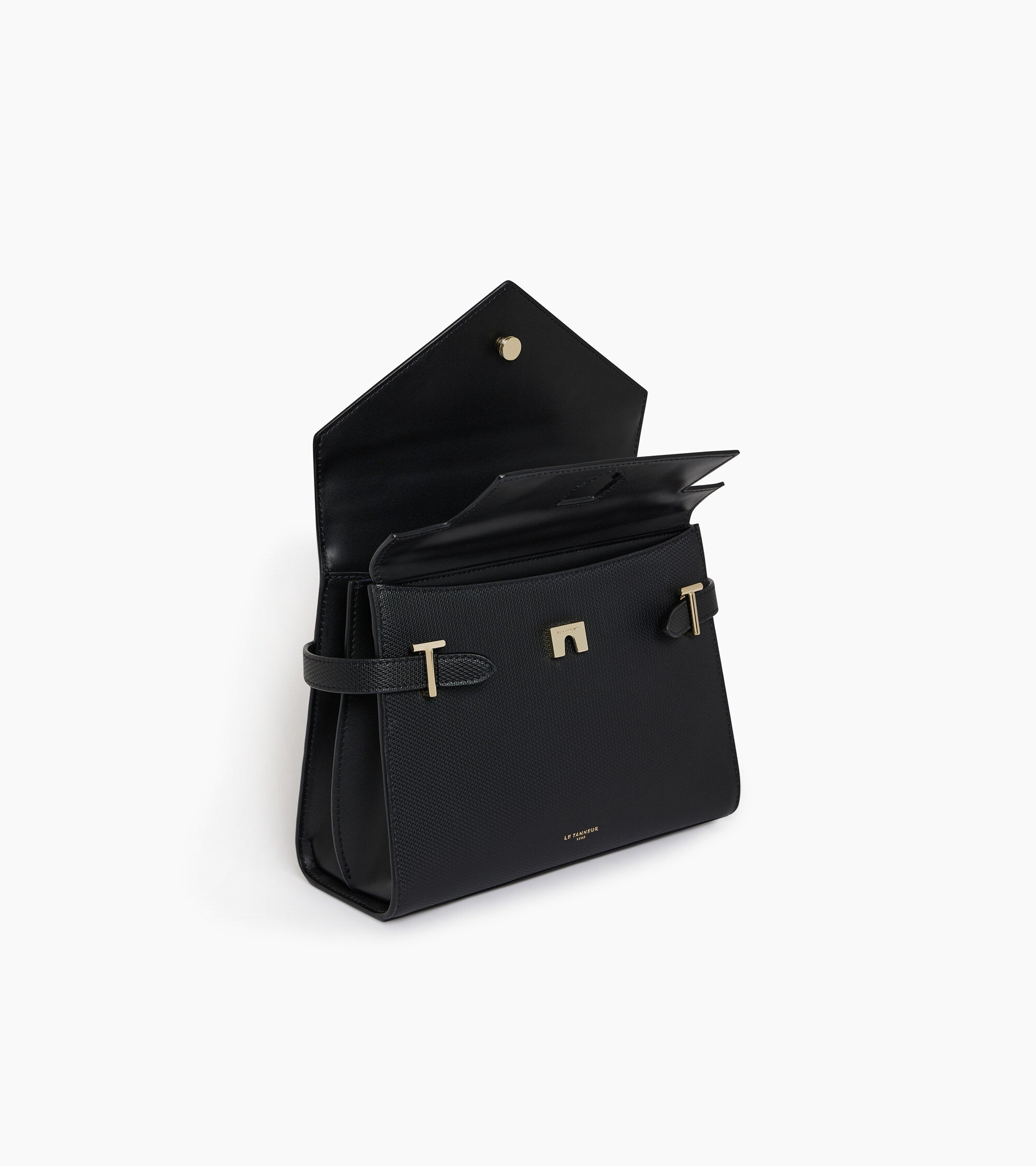 Le Tanneur Emilie double rabat sac à main moyen noir cuir signature