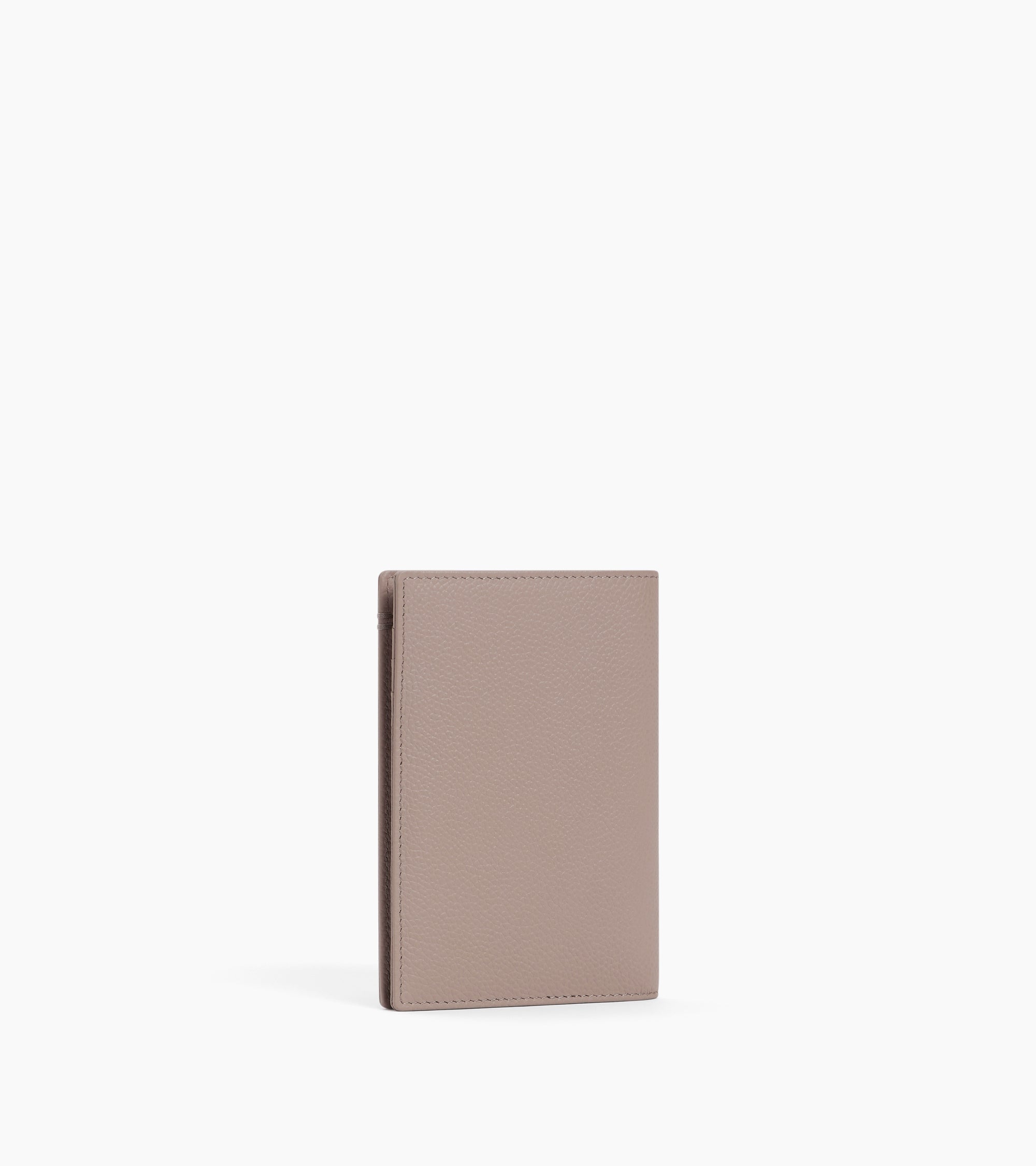 Le Tanneur porte-passeport cuir grainé gris Fossil Grey coton