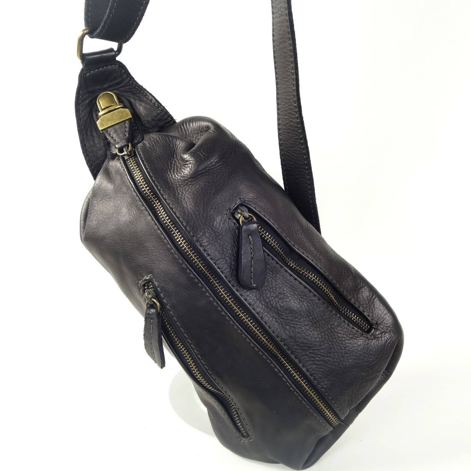 Collection Esprit Cuir ACHILLE sac banane cuir noir holster