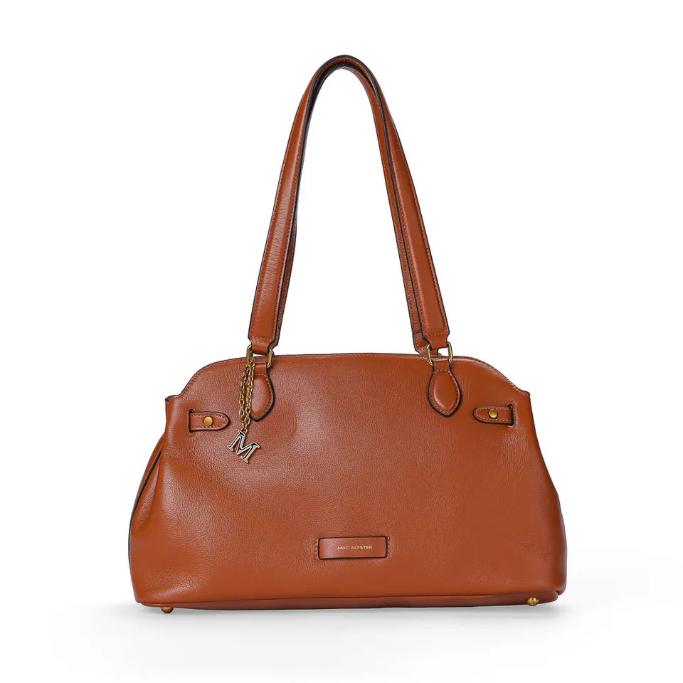 MAC ALYSTER Valeria sac shopping cuir Daim Cognac 39 cm