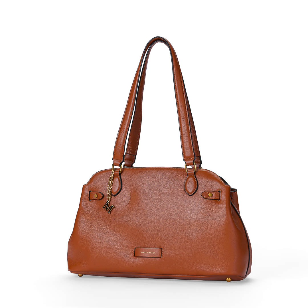 MAC ALYSTER Valeria sac shopping cuir Daim Cognac 39 cm