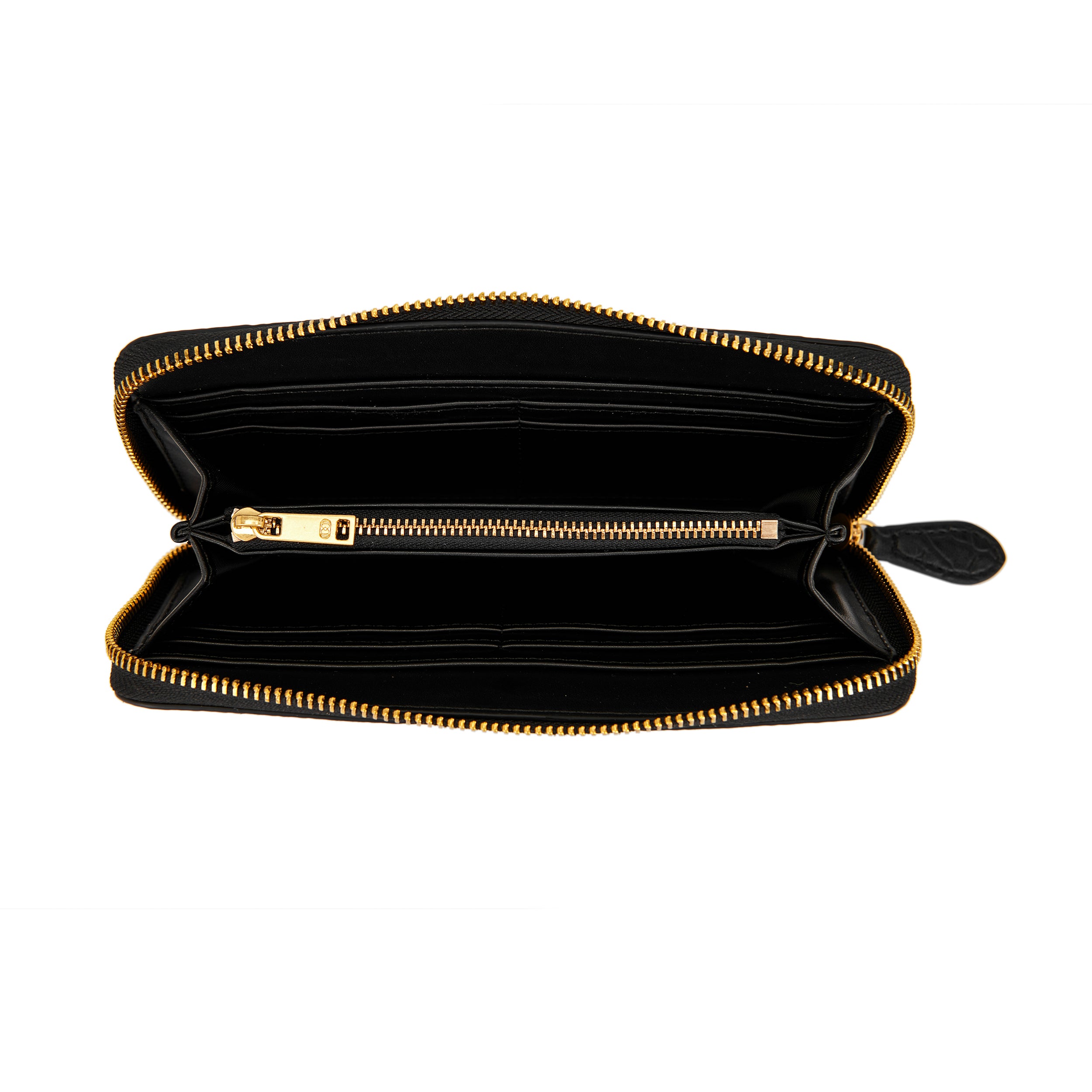 La Carrie Wallet portefeuille zip noir relief doré