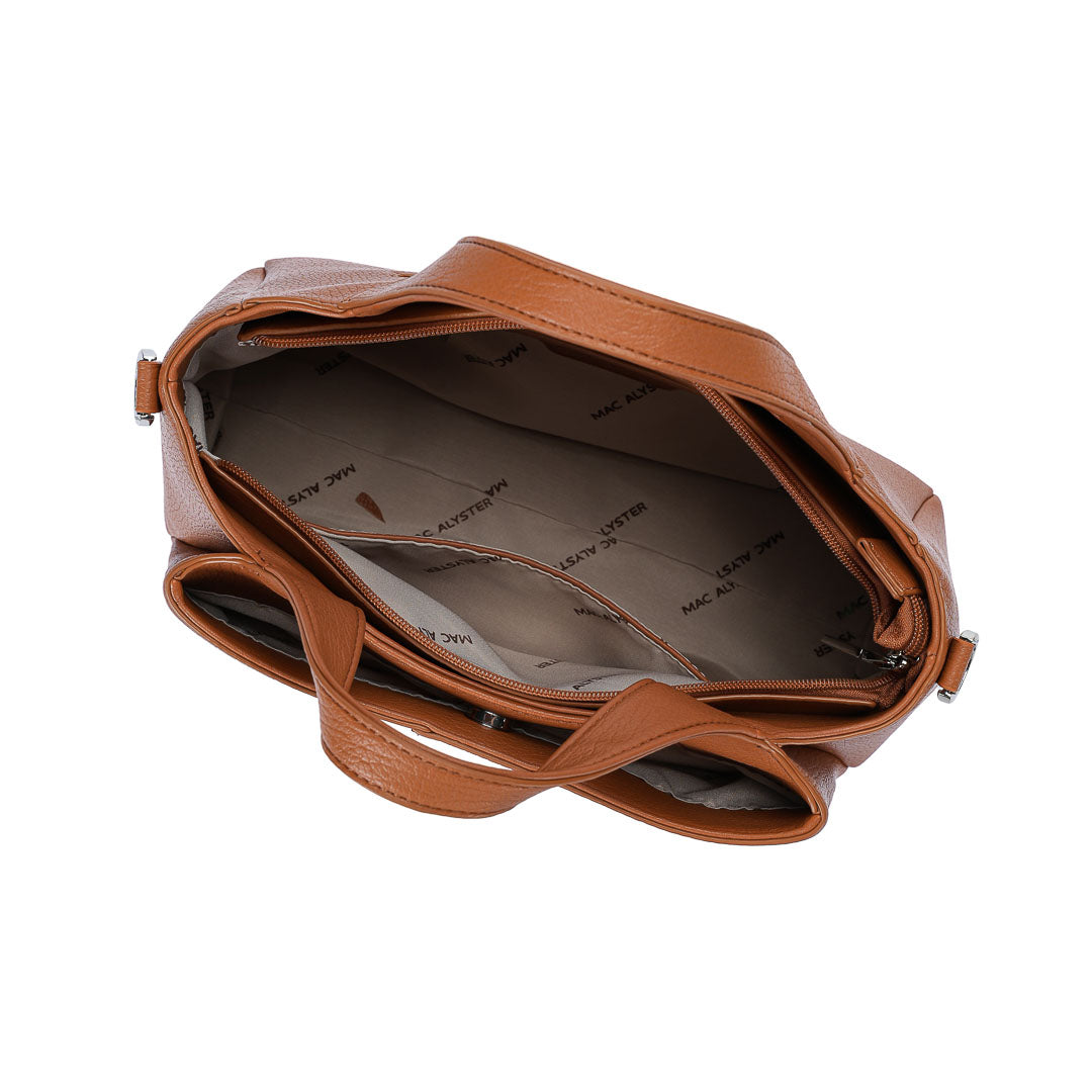 MAC ALYSTER FAUVE sac à main trapèze cognac bandoulière