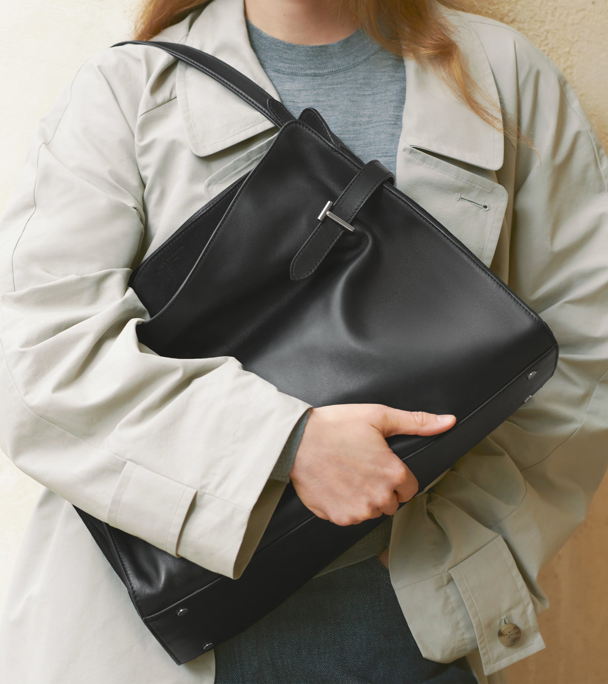 Le Tanneur Emie sac épaule maxi cuir lisse nubuck noir