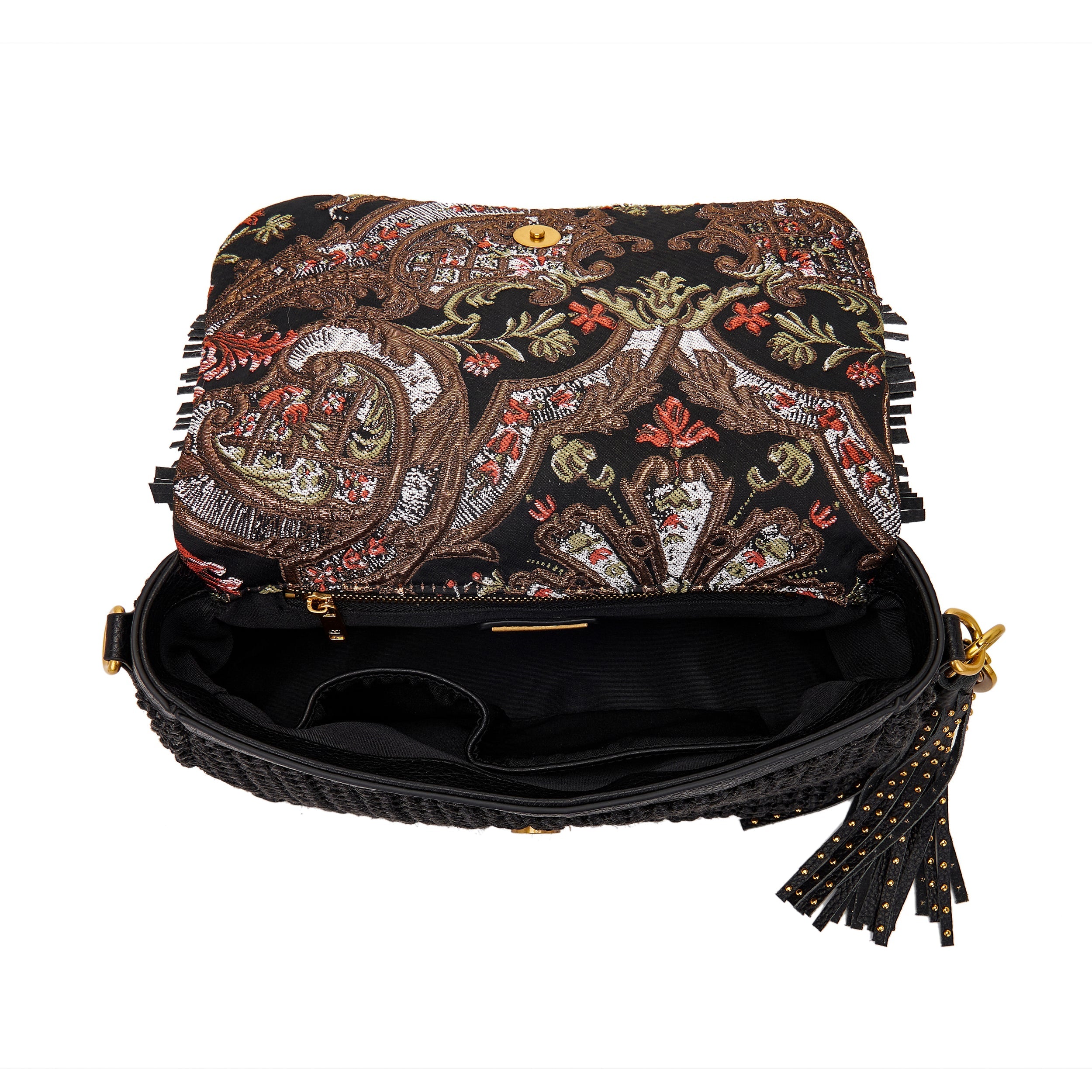La Carrie Bag Arabesque sac bandouliere raphia noir 32x12x21