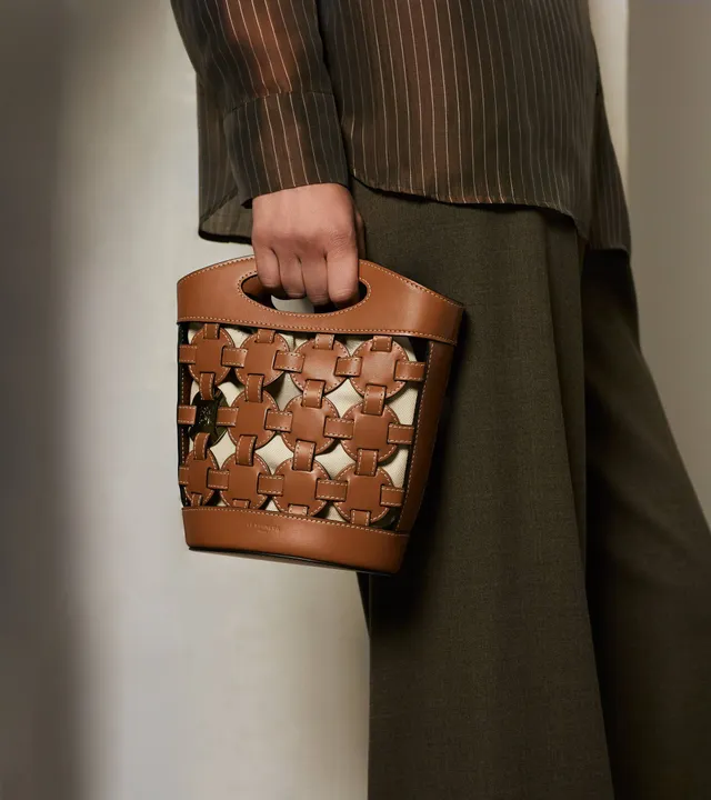 Le Tanneur Le Potier petit sac seau tan toile coton cuir