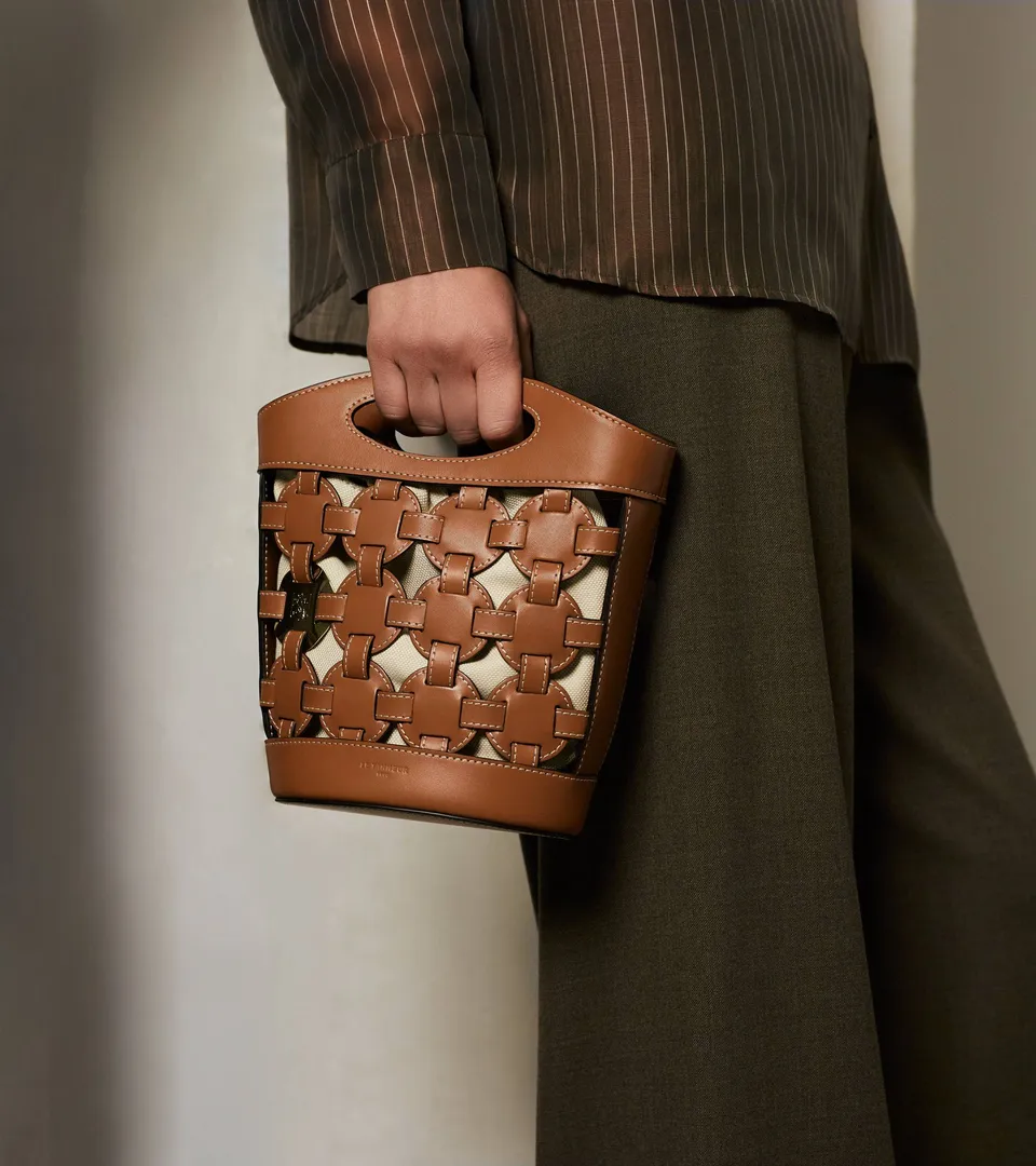 Le Tanneur Le Potier petit sac seau tan toile coton cuir
