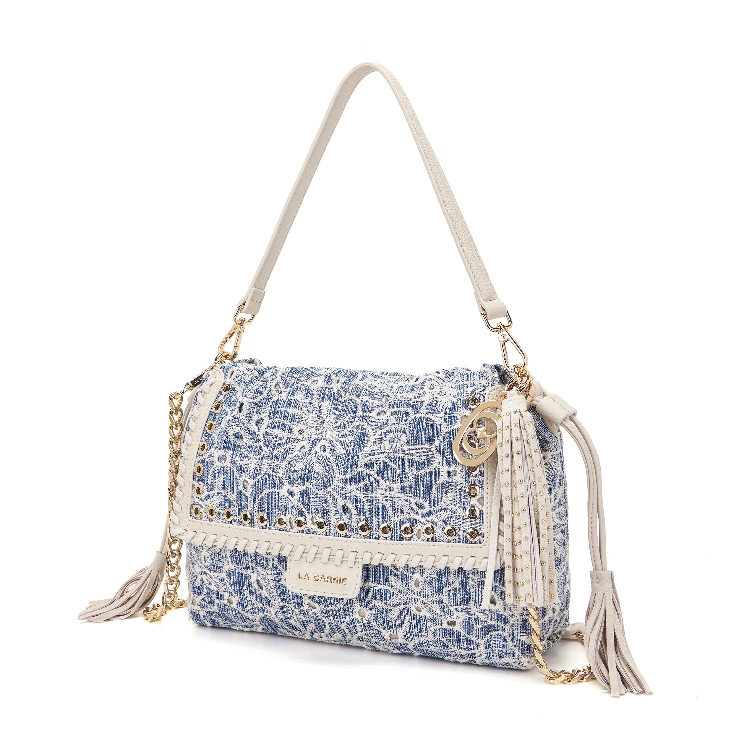 La Carrie Bag Romantic sac épaule jeans 31x22cm brodé