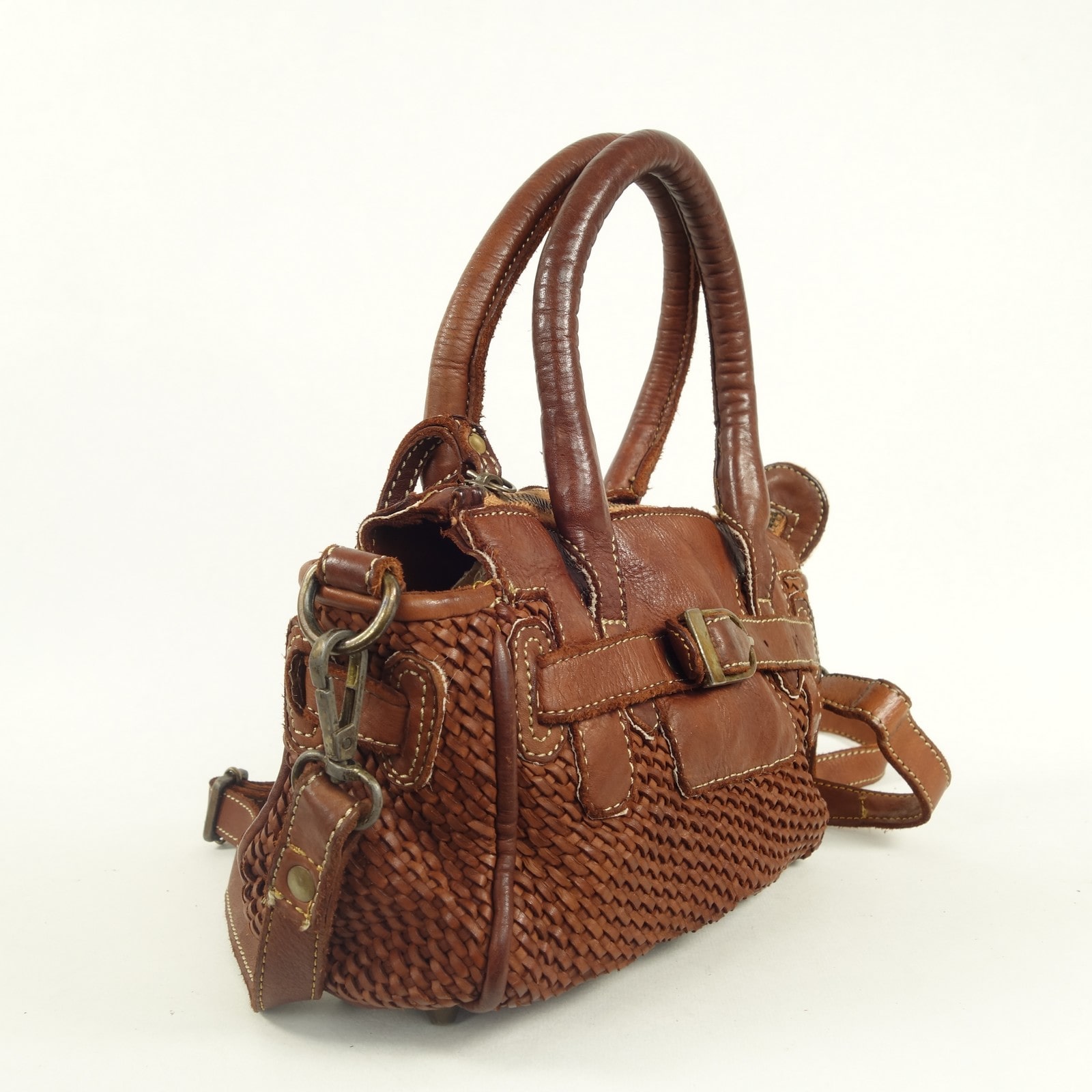 Collection Esprit Cuir TEA mini sac bandoulière marron cuir tressé