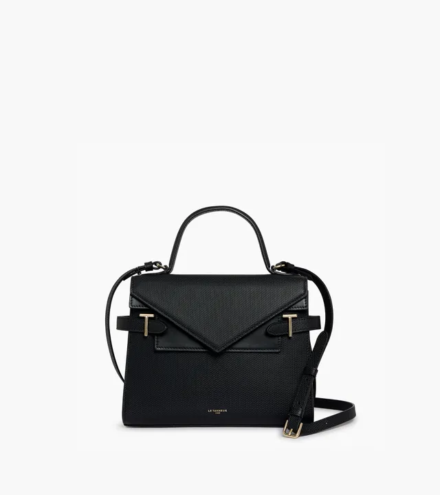 Le Tanneur Emilie double rabat sac à main moyen noir cuir signature