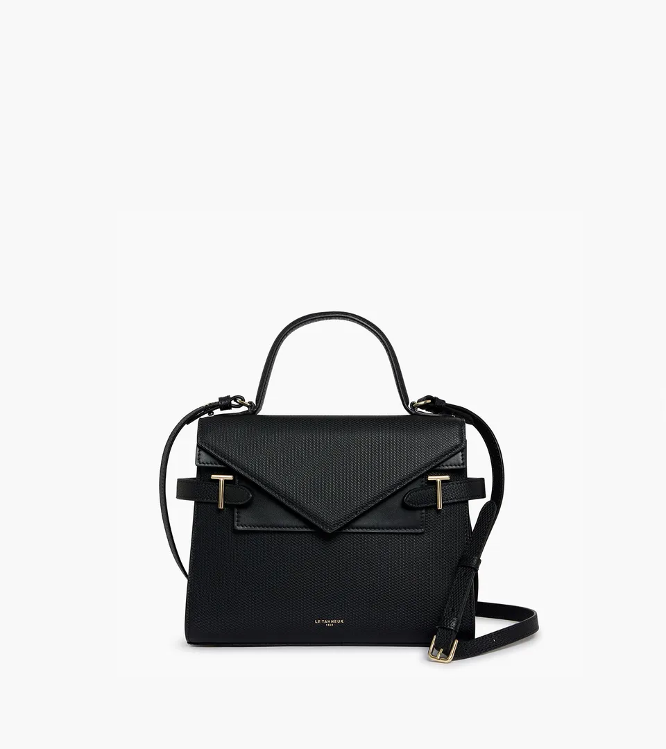 Le Tanneur Emilie double rabat sac à main moyen noir cuir signature