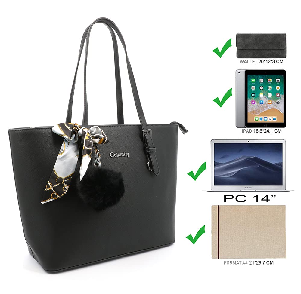 Gallantry Sacs Cabas Tote Bag Saffiano Noir Pompon Format A4
