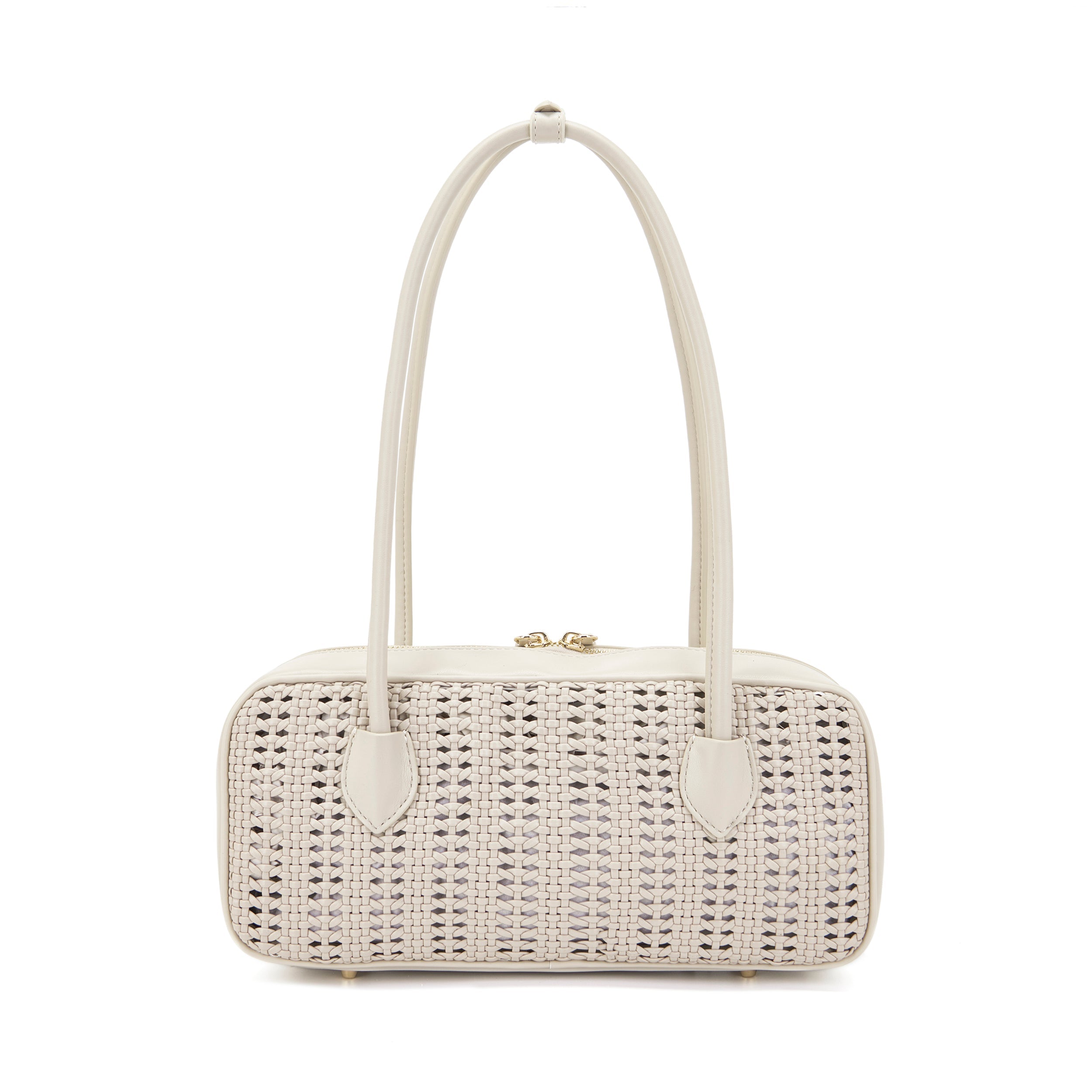La Carrie Woven Sac à Main Ivoire PU Tressé 30x9x14 cm