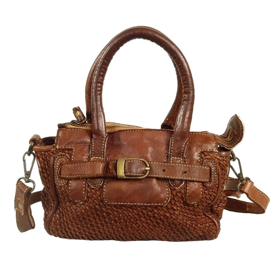 Collection Esprit Cuir TEA mini sac bandoulière marron cuir tressé