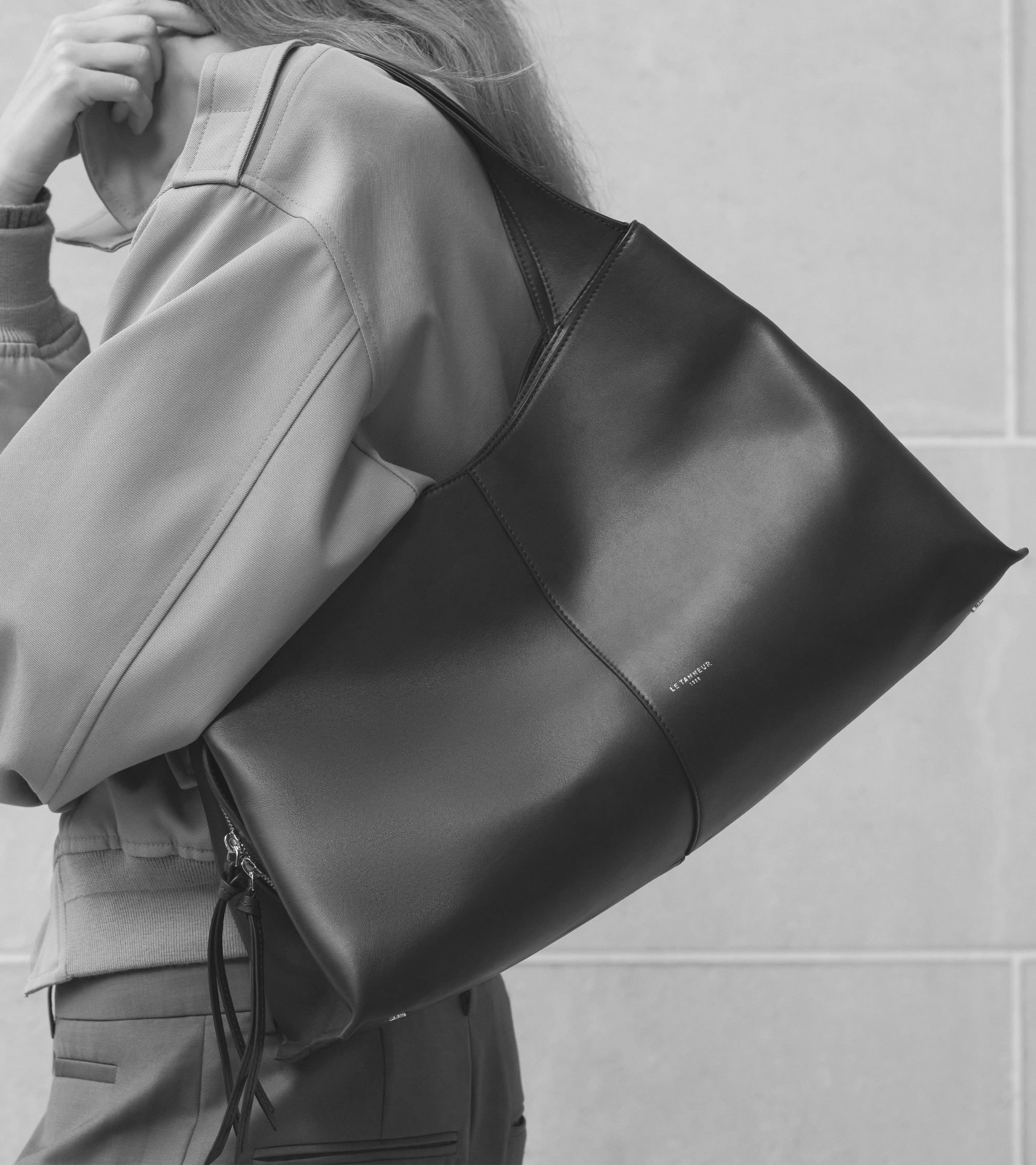Le Tanneur Félicie Grand Cabas Cuir Lisse Noir Zippé