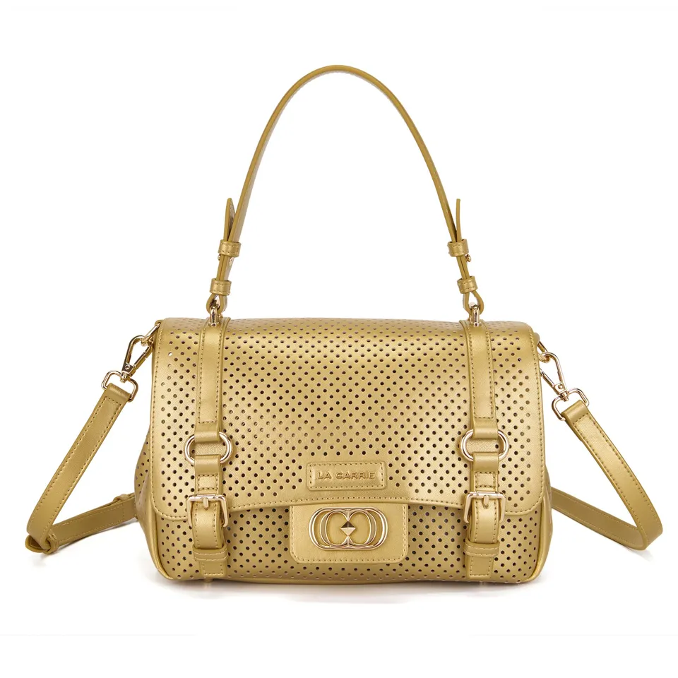 La Carrie Atena sac shopping gold cuir perforé 30x18 cm