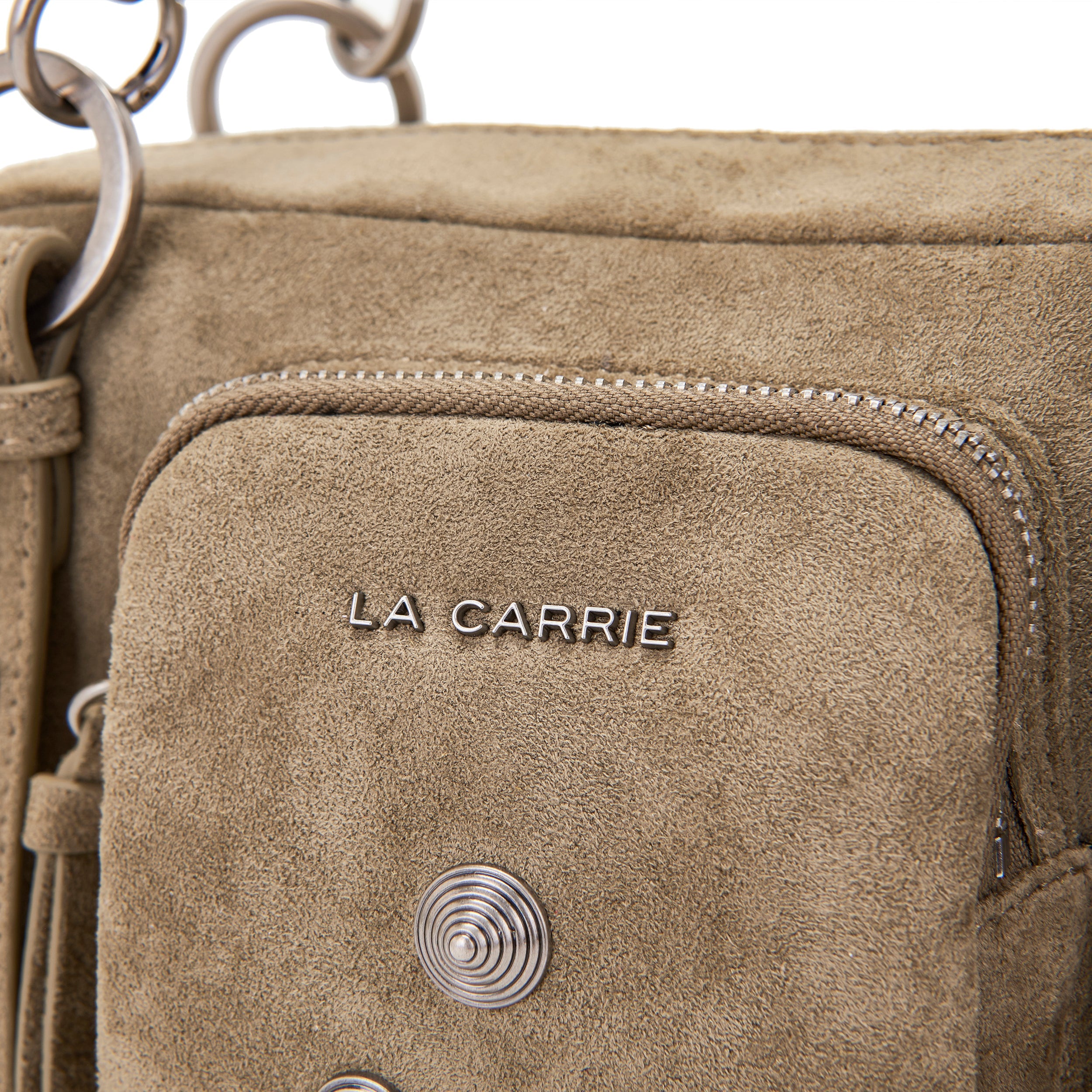 La Carrie Aztec sac épaule suède vert 26x10x18 cm clous