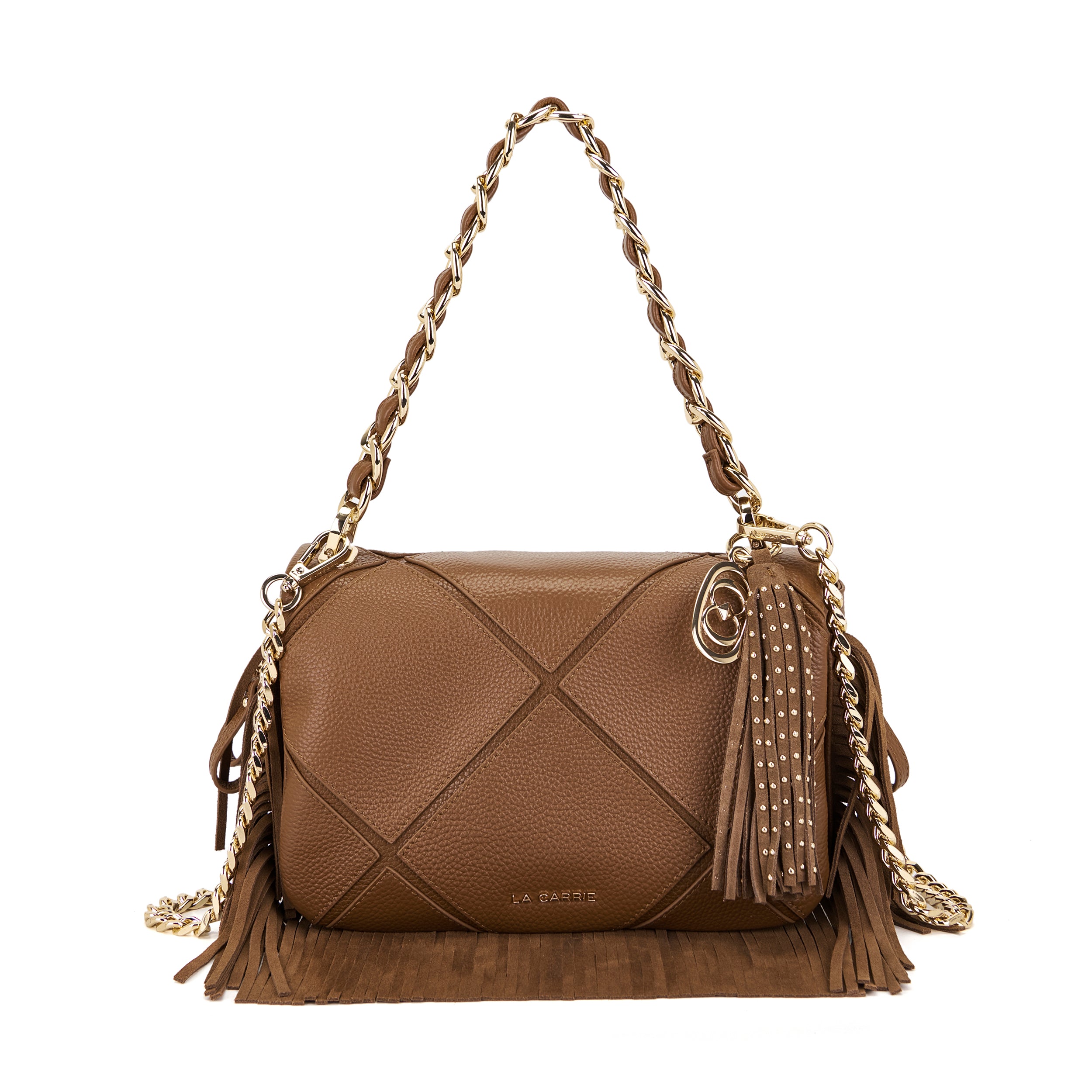 La Carrie Bag Isabel sac bandoulière cuir camel chaîne