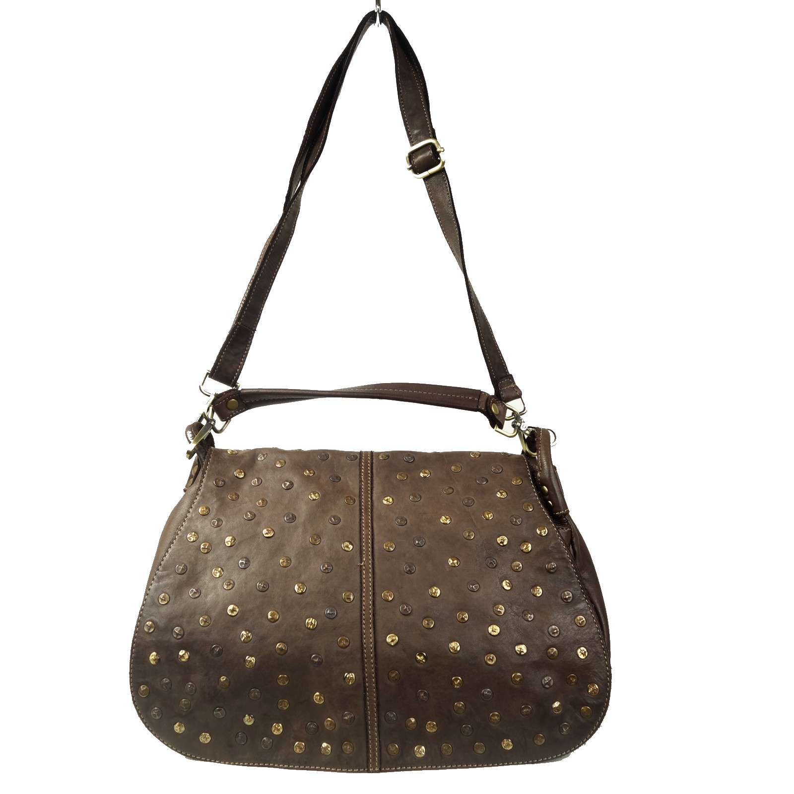 Collection Esprit Cuir Sac Besace Anna grande besace cuir café clous