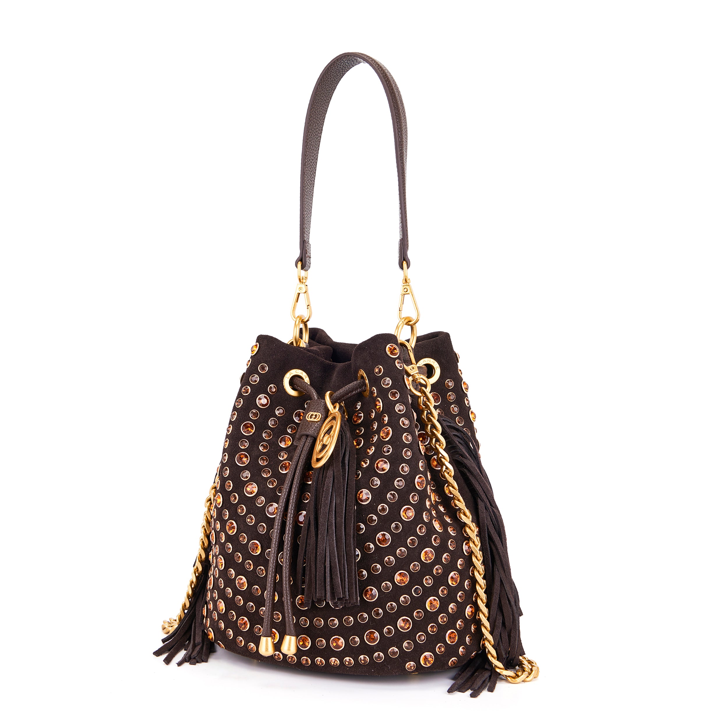 La Carrie Andromeda sac seau cuir vert 26x19x28 strass