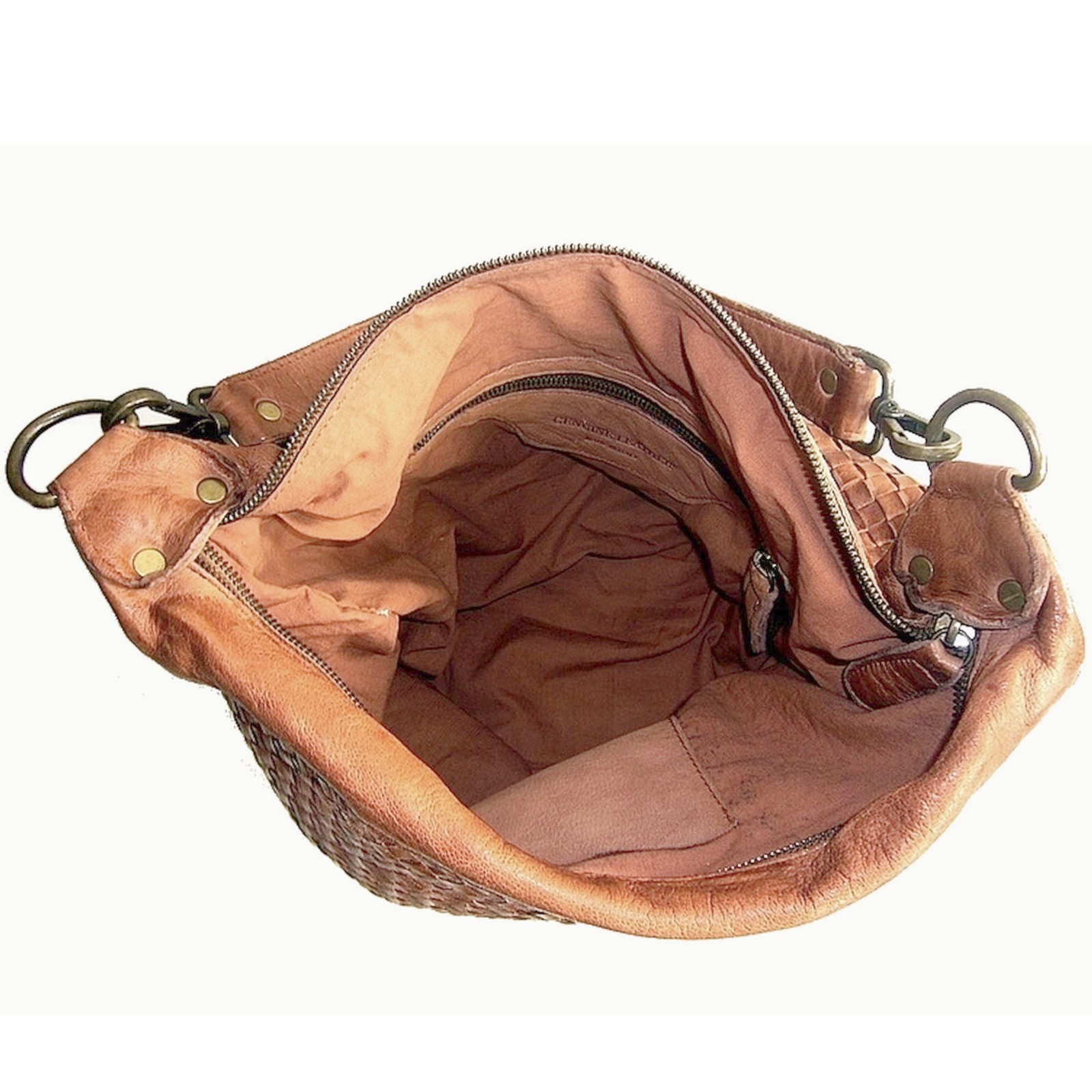 Collection Esprit Cuir MARLEEN besace cuir tressé camel