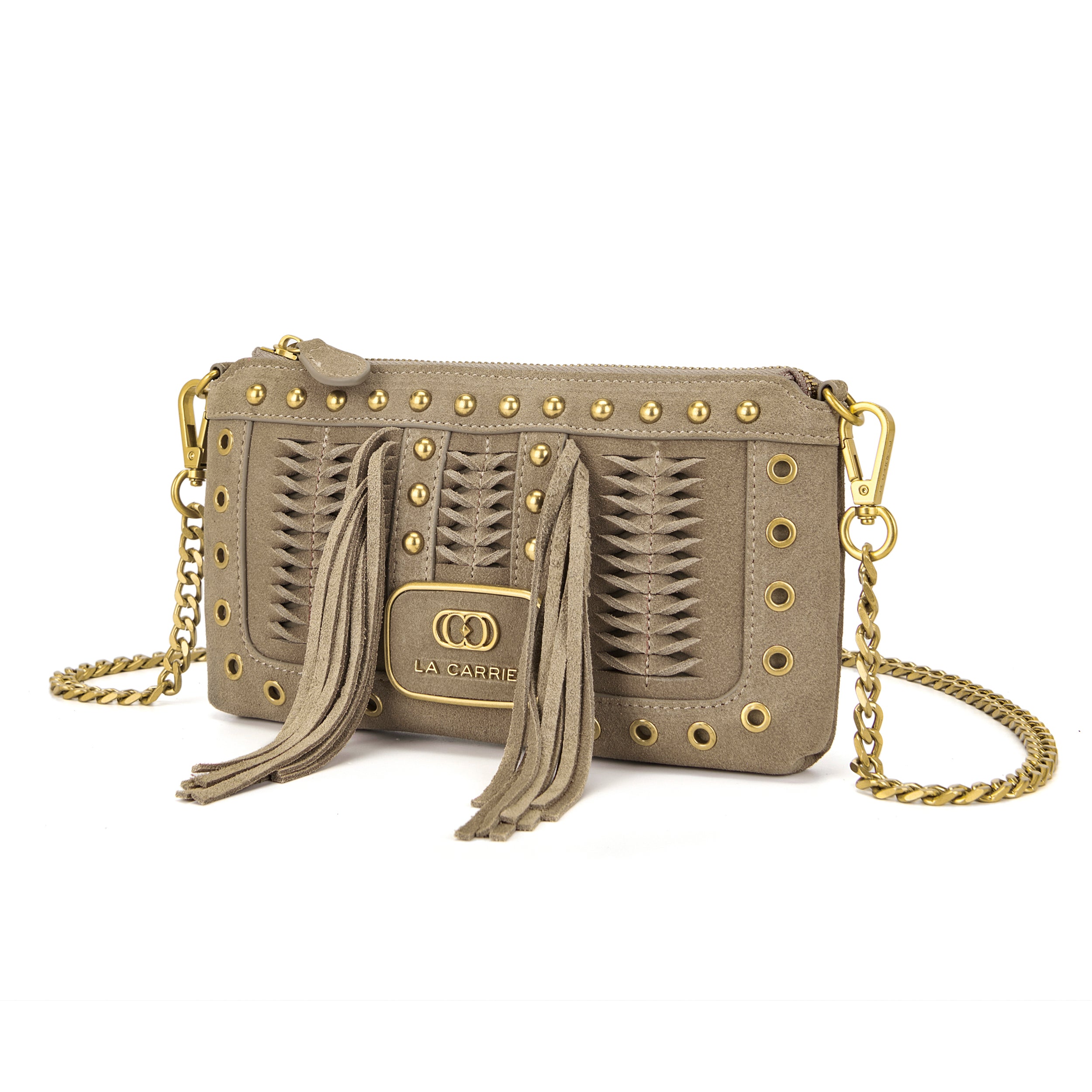 La Carrie Apallosa portefeuille daim taupe 25x3x13 cm