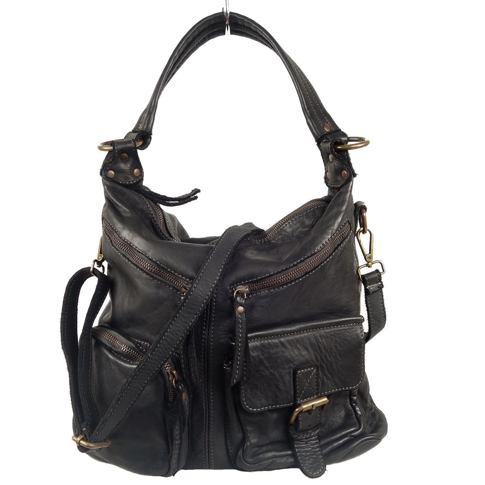 Collection Esprit Cuir STELLA sac épaule cuir noir trapèze