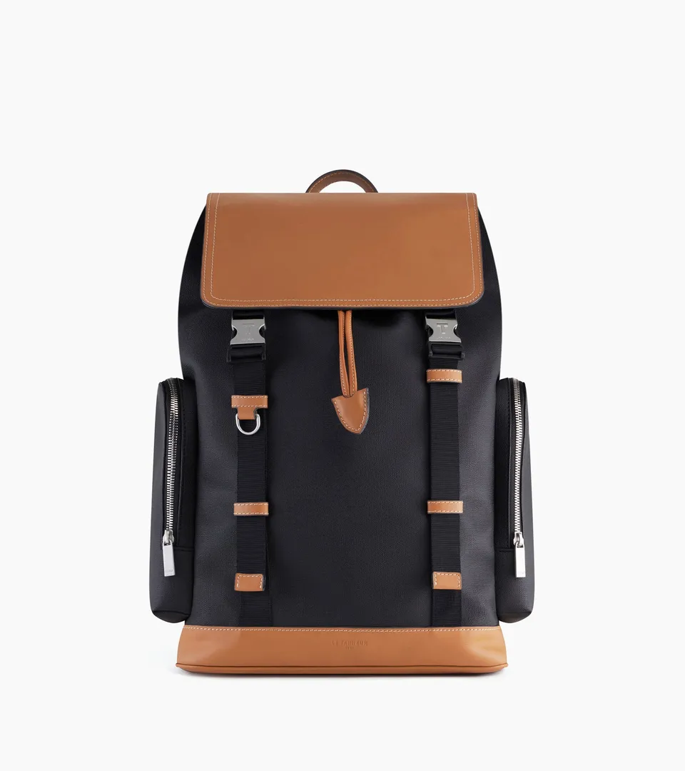 Le Tanneur Maurice sac à dos toile cuir Black Brown 14"