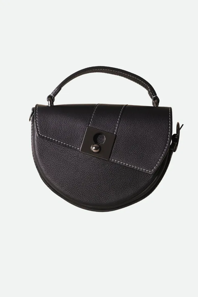 Nodie's Côme sac demi-lune cuir noir grainé veau