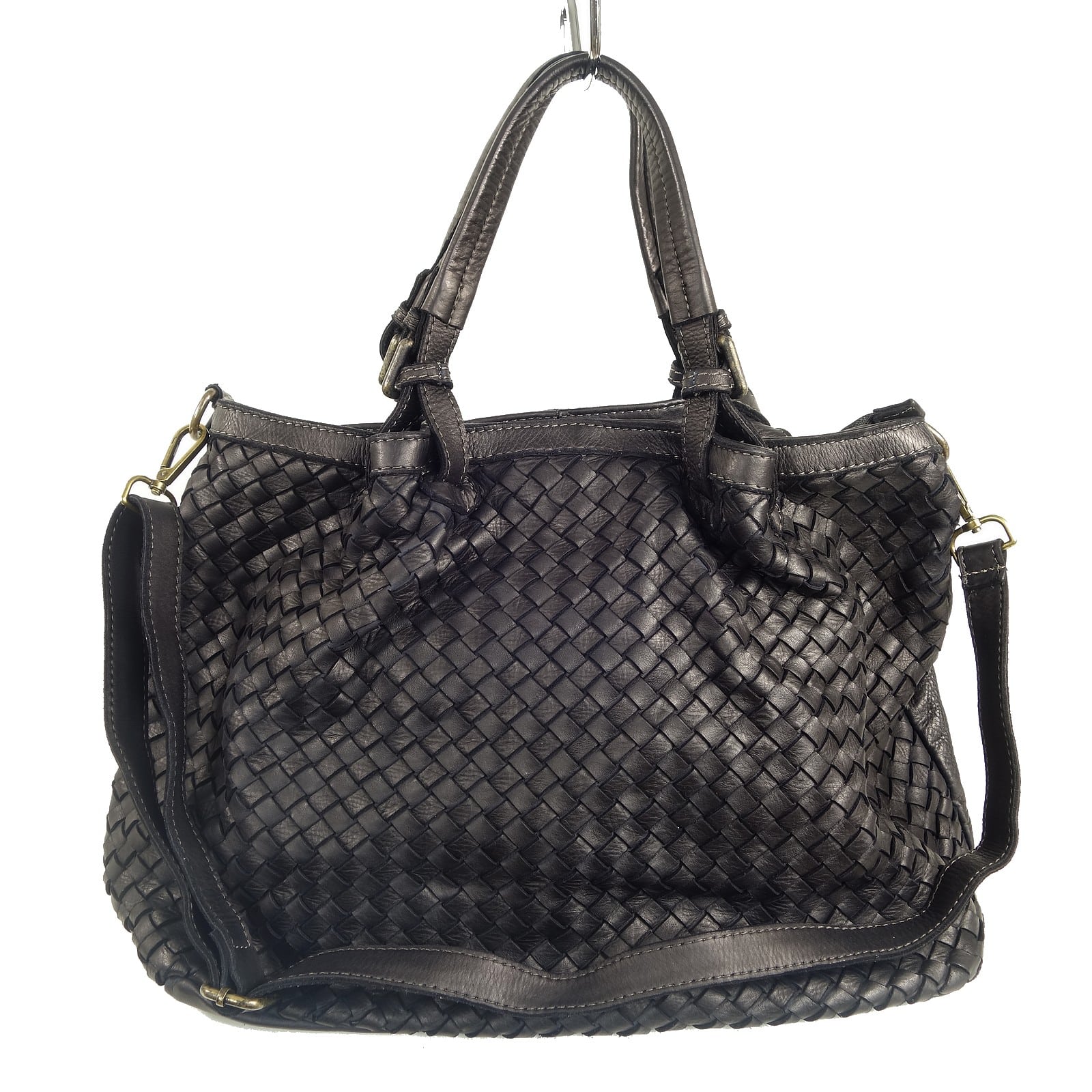 Collection Esprit Cuir Sveva Grand Sac Main Cuir Tressé Noir